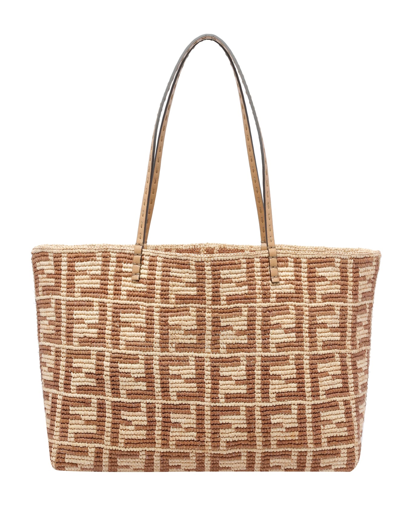 Fendi Large Roll Rafia Shopping Bag - Beige