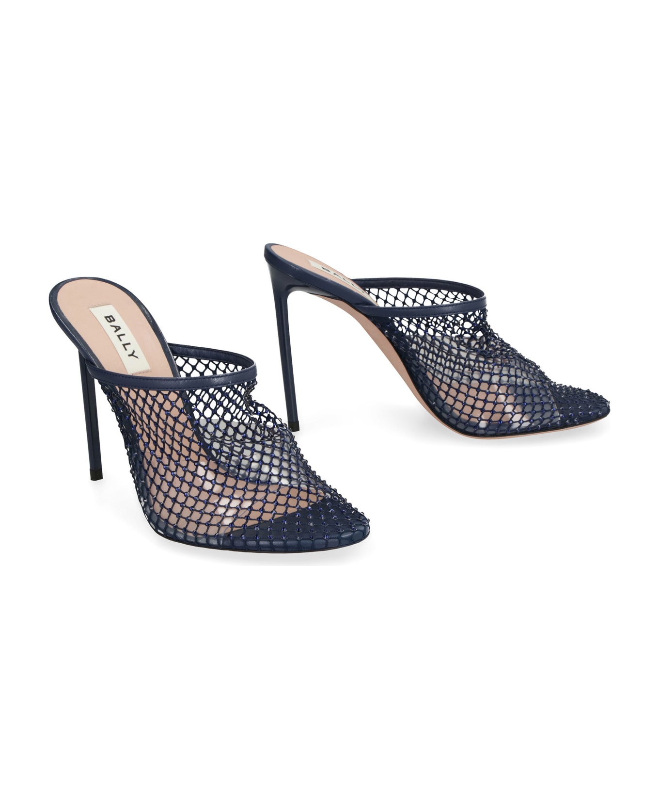 Bally Crystal Fishnet Leather Mules - blue