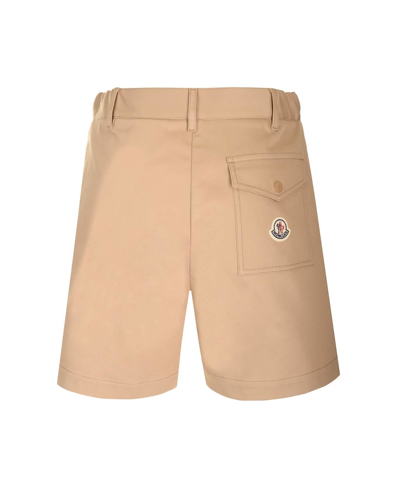 Moncler Logo Patch Pleated Shorts - Beige