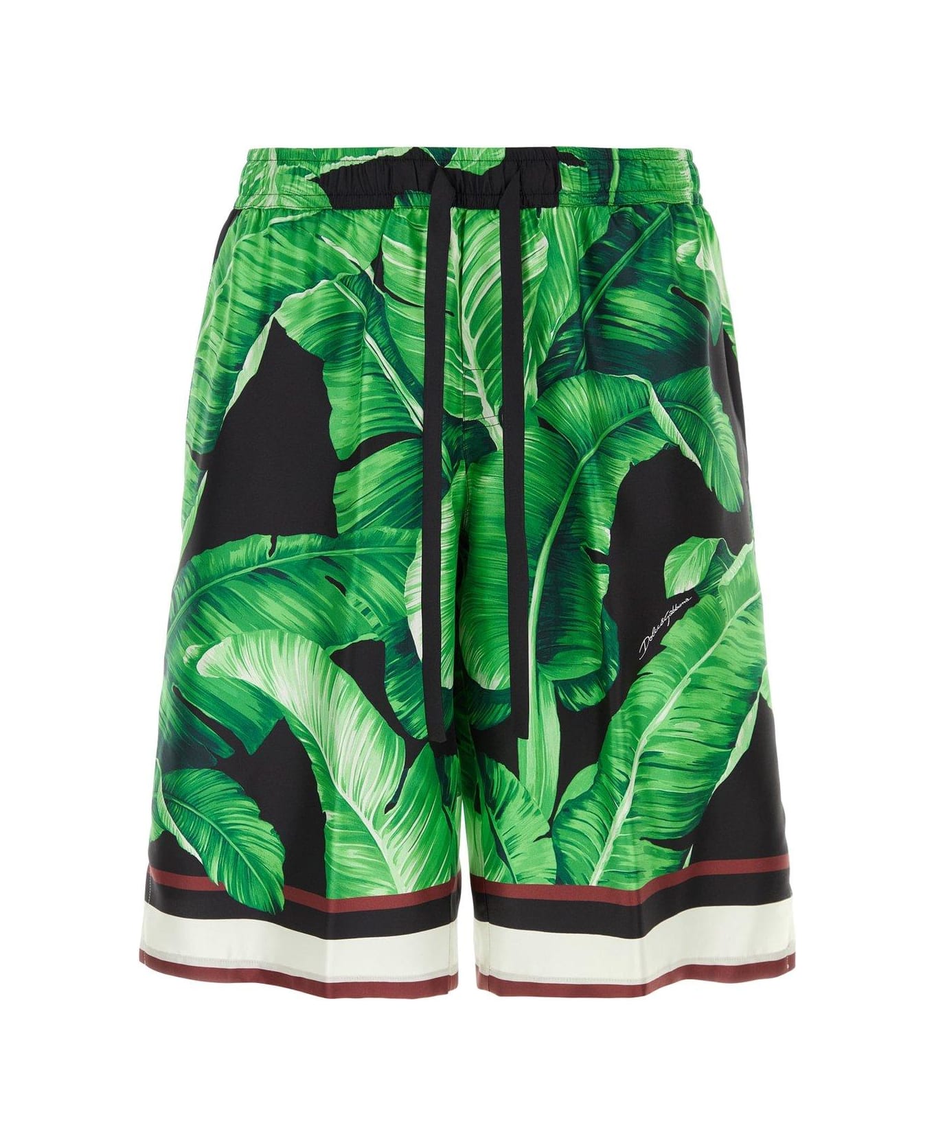 Dolce & Gabbana Leaves-printed Drawstring Shorts - GREEN/BLACK ショートパンツ