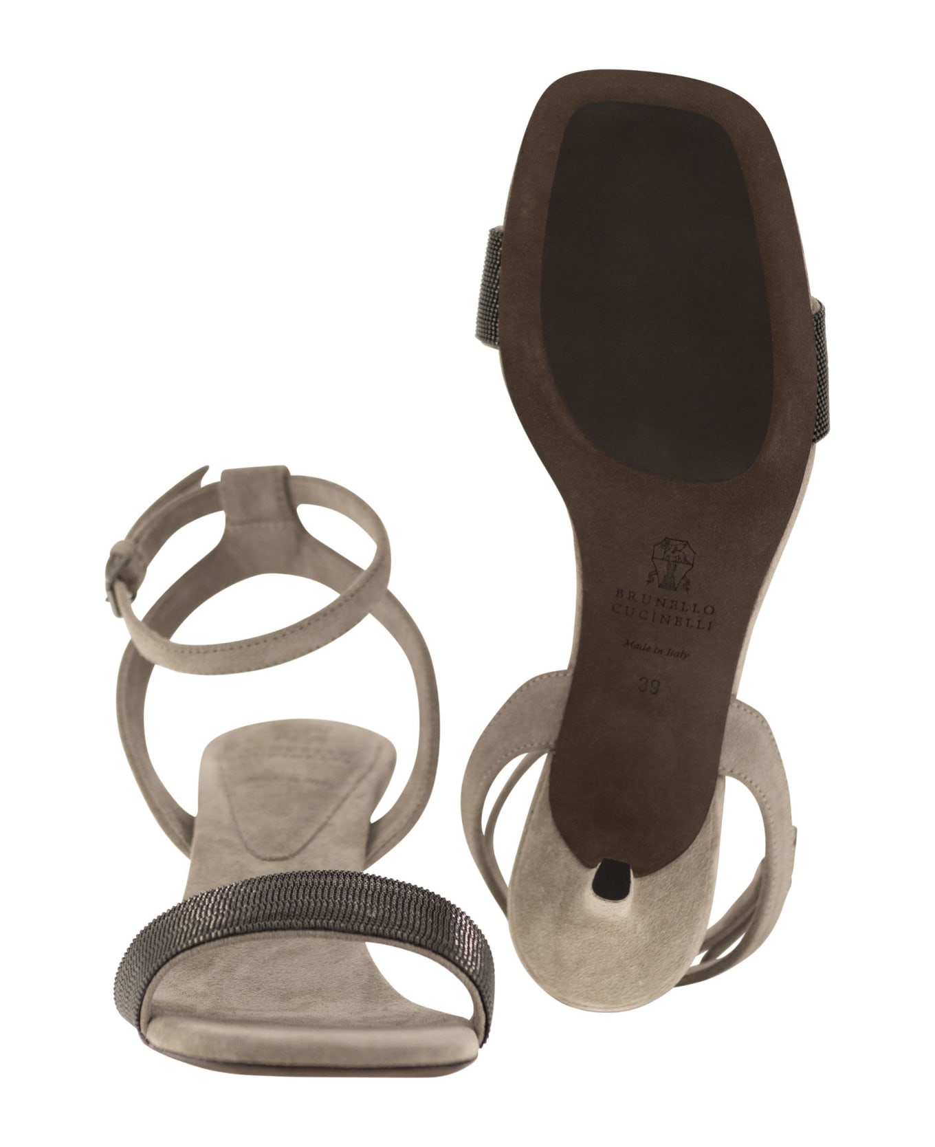 Brunello Cucinelli Suede Sandals With Precious Insert - Stone