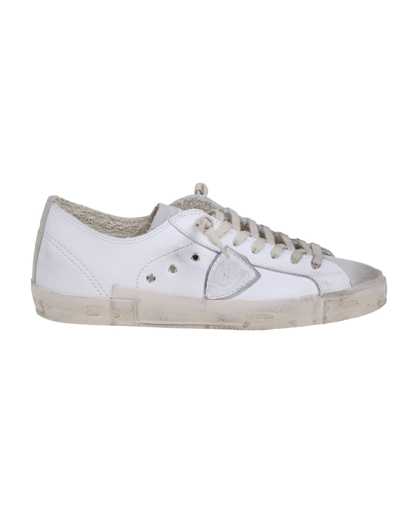 Philippe Model Prsx Low Sneakers In White Leather And Suede - Bianco