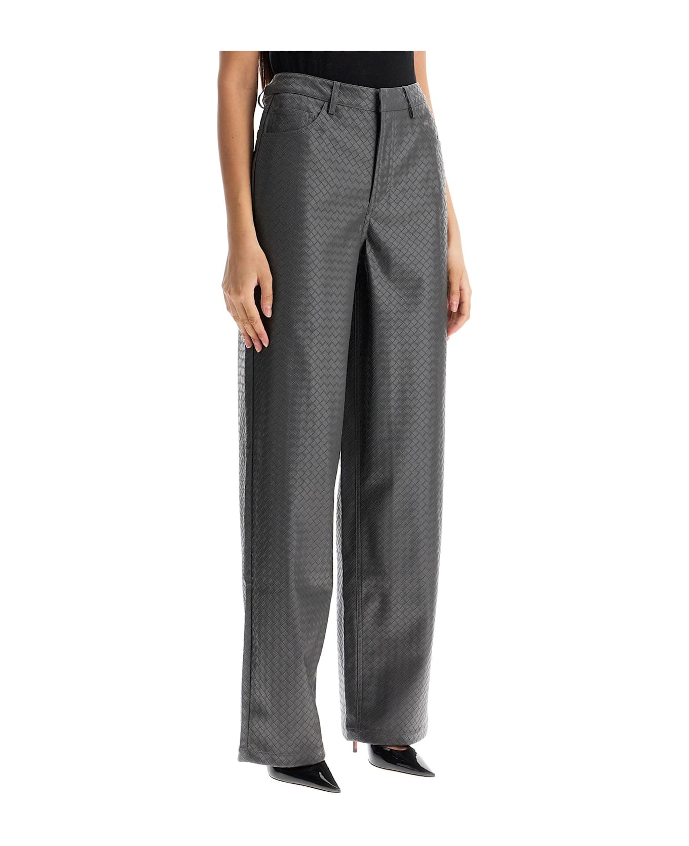 Rotate by Birger Christensen Wide Woven Patterned Trousers With A - GRAY PINSTRIPE (Grey)