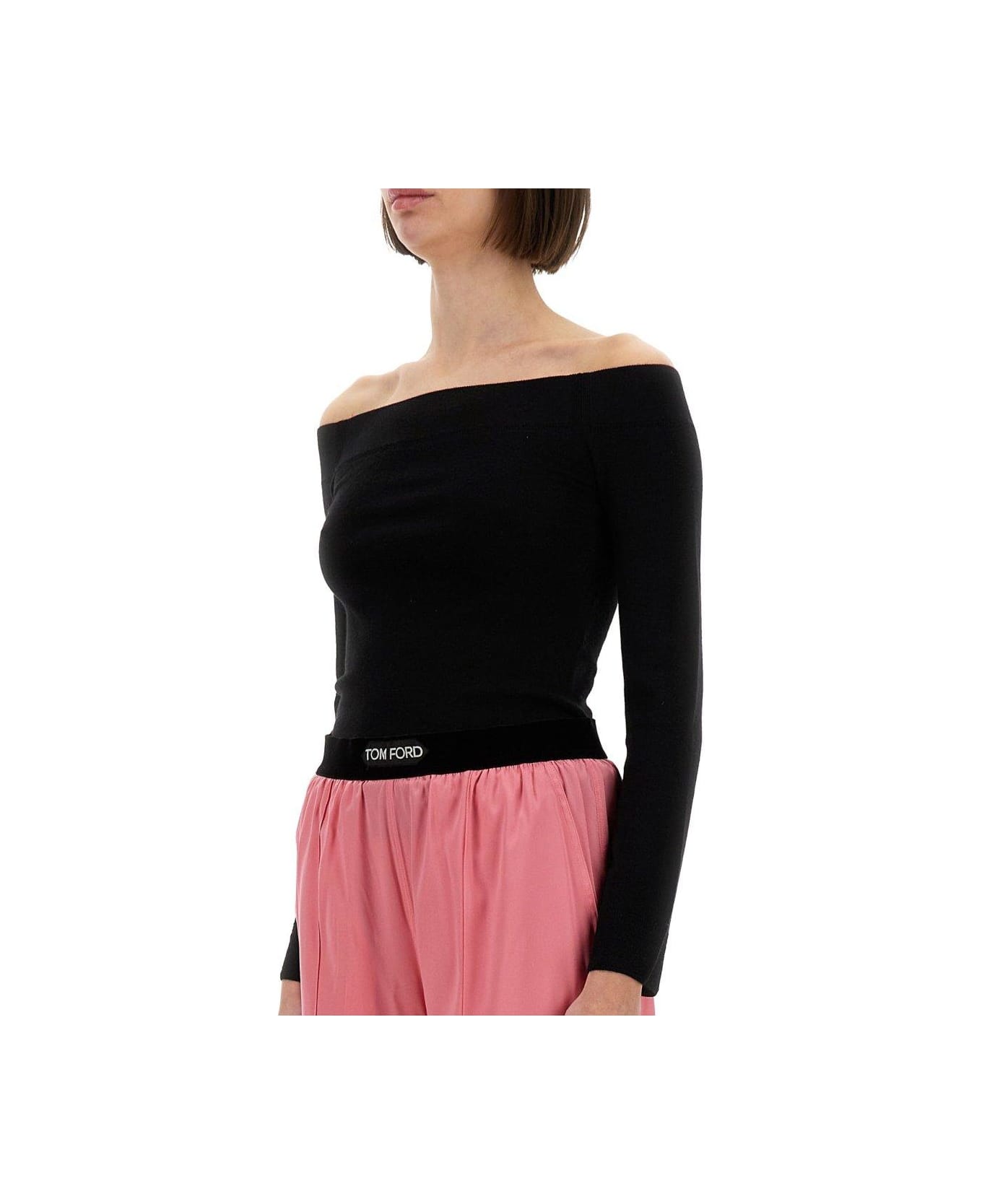 Tom Ford Off-shoulder Long-sleeved Knitted Top - BLACK