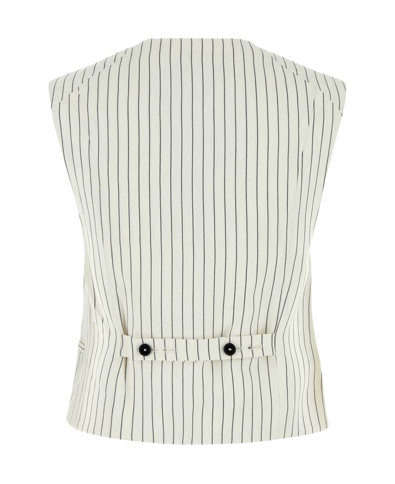 Loulou Studio Embroidered Viscose Blend Vest - IVORYBLACKSTRIPES
