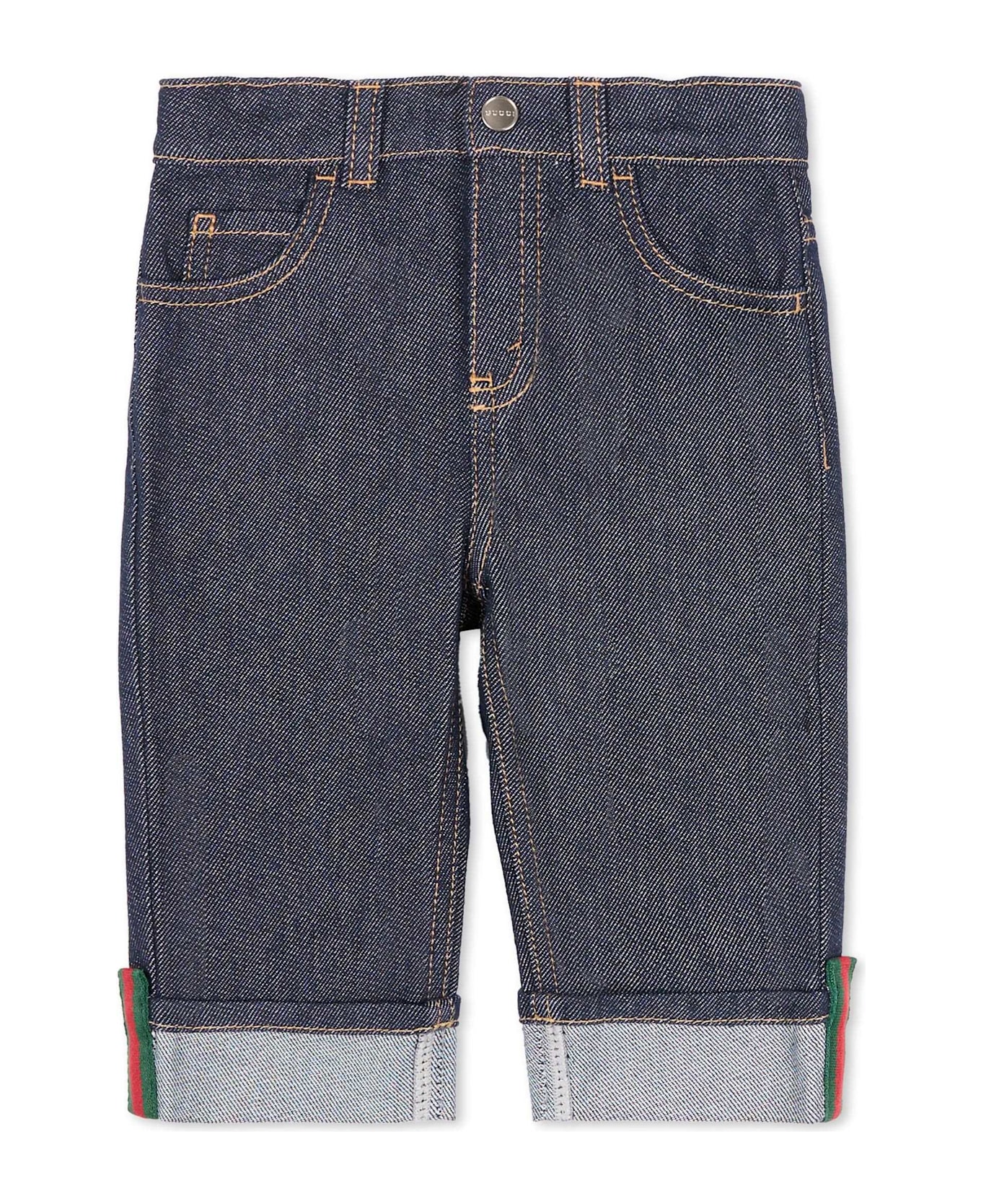 Gucci Denim Jeans For Babykids With Web Detail - Denim