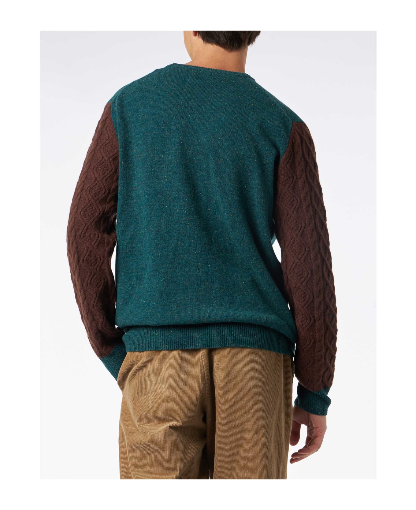 MC2 Saint Barth Man Crewneck Donegal Sweater With Polo Jacquard - GREEN