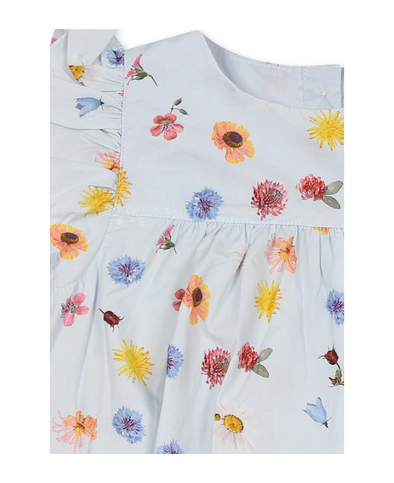 Molo Light Blue Dress For Baby Girl With Flower Print - Light Blue
