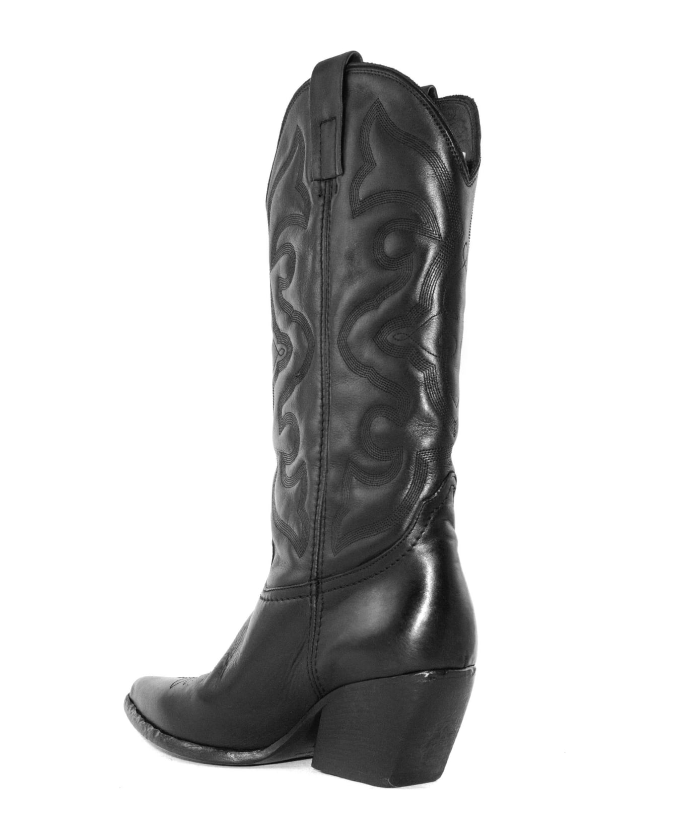 Elena Iachi Black Leather Texan Boot - Nero