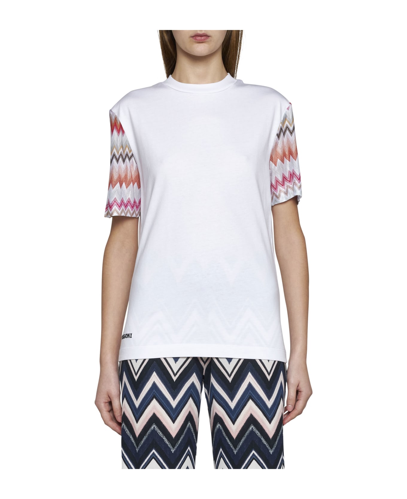 Missoni Logo Embroidered Zigzag Sleeved T-shirt - Lgt Tone Multic Wht