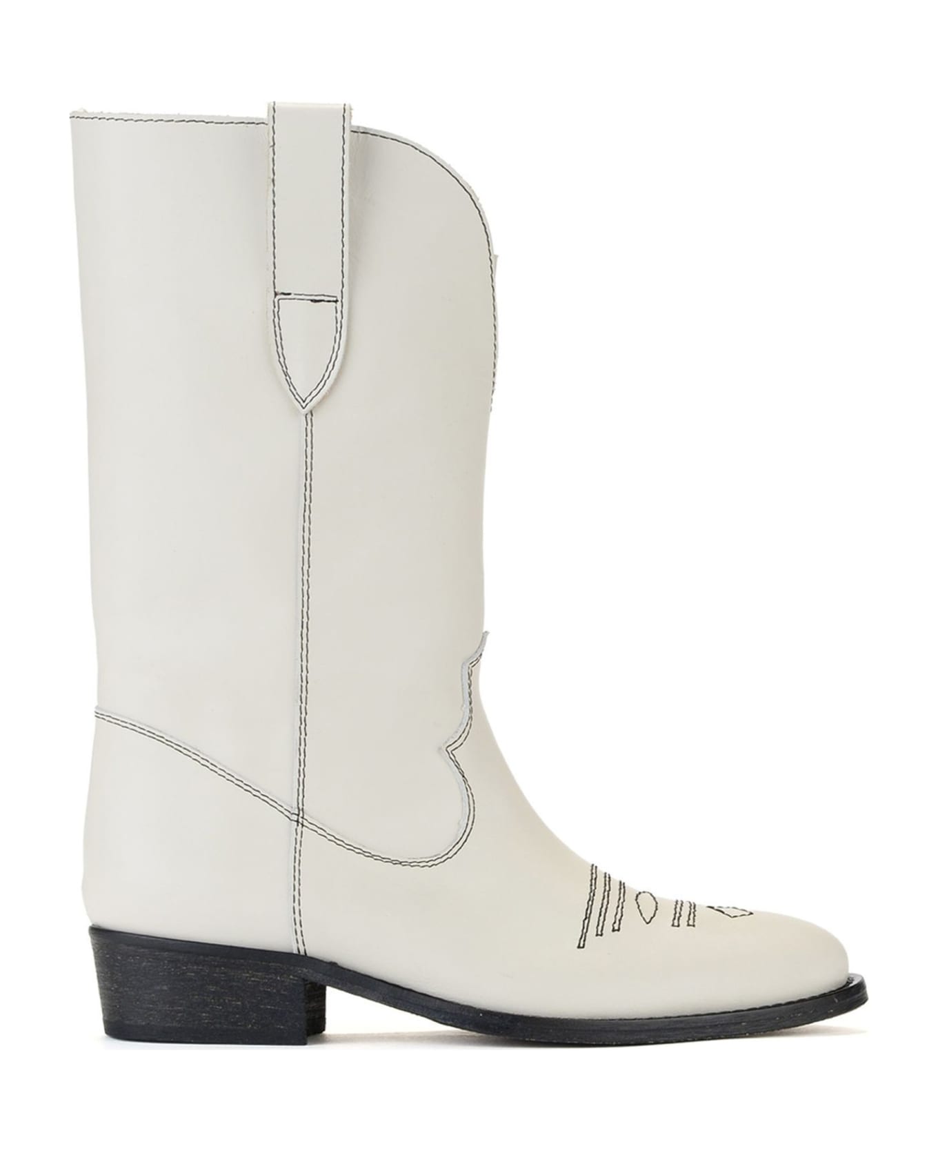 Via Roma 15 Off-white Calf Leather Cowboy Boots - White