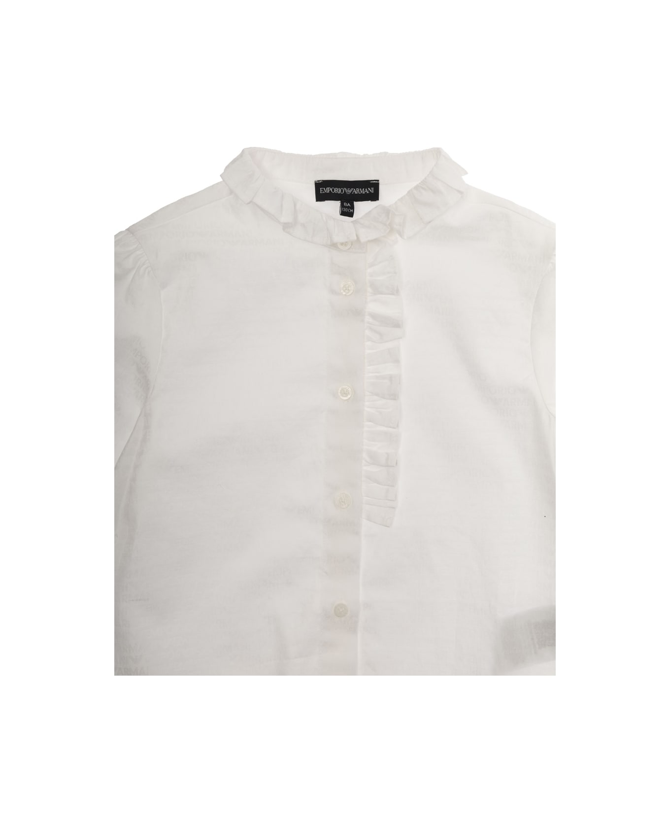 Emporio Armani White Crewneck Shirt In Cotton Girl - Riga Bco/Azz.