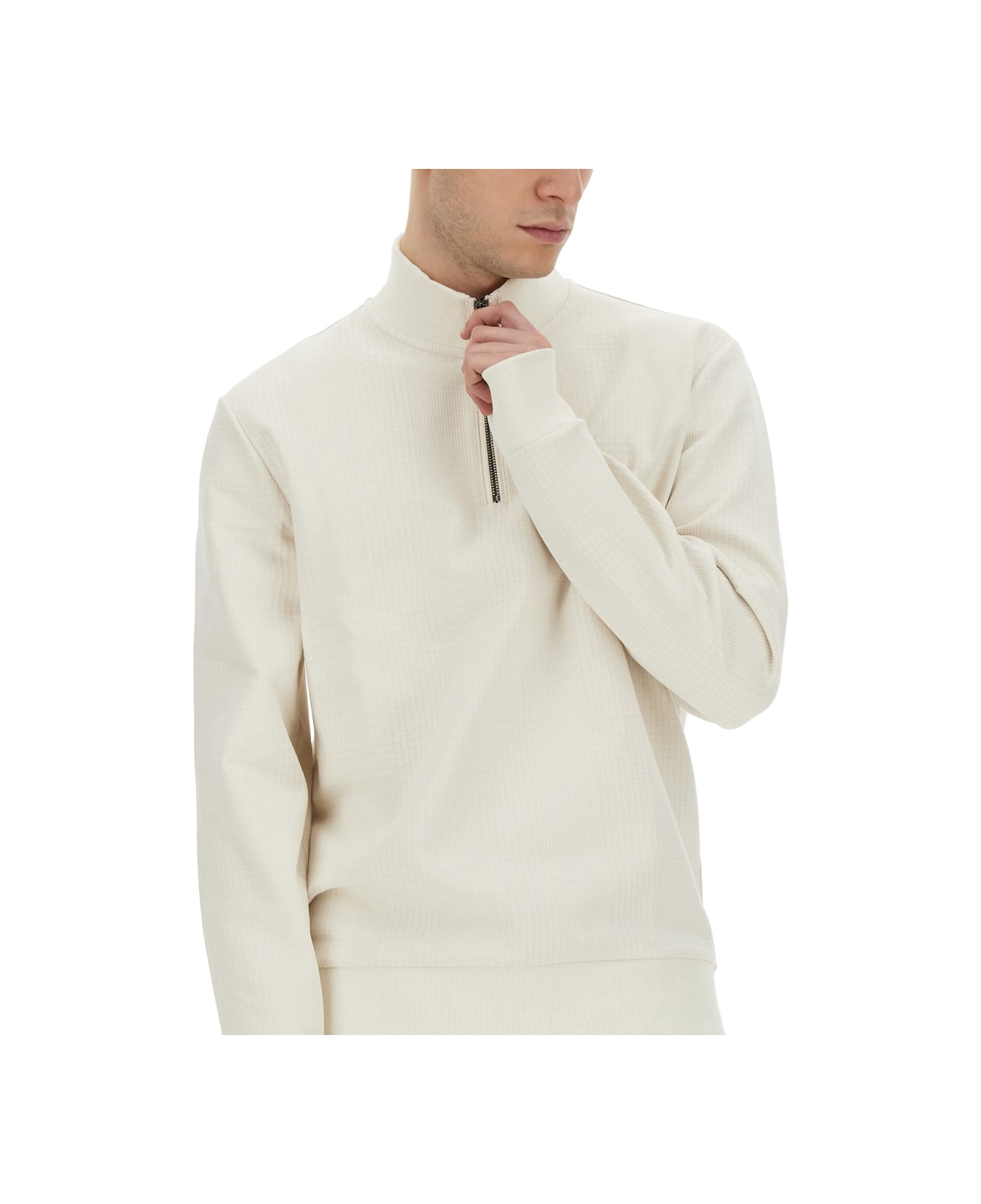 Hugo Boss Sweatshirt With Collar And Zipper - WHITE フリース