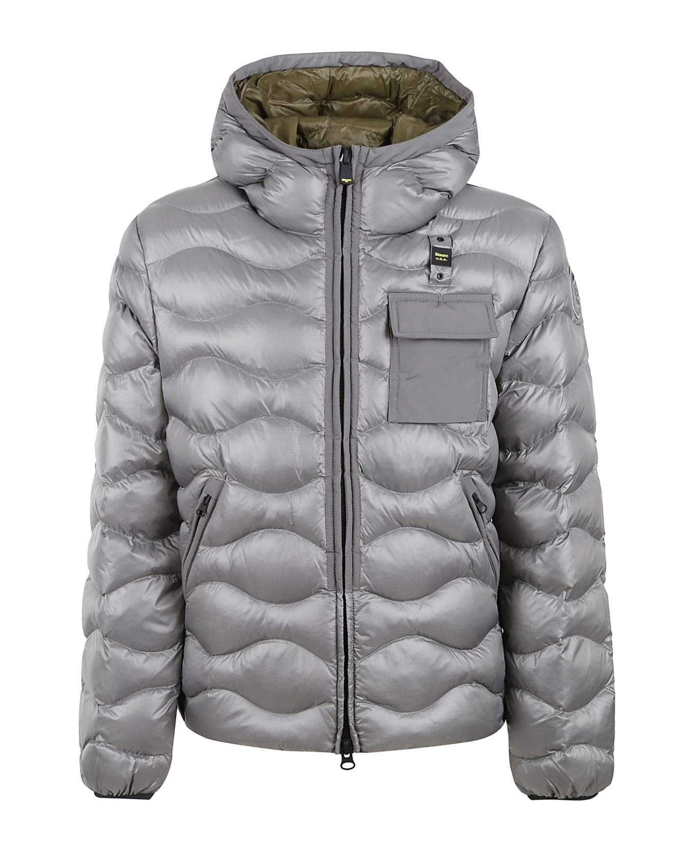 Blauer Patched Pocket Quilted Puffer Jacket - Grey