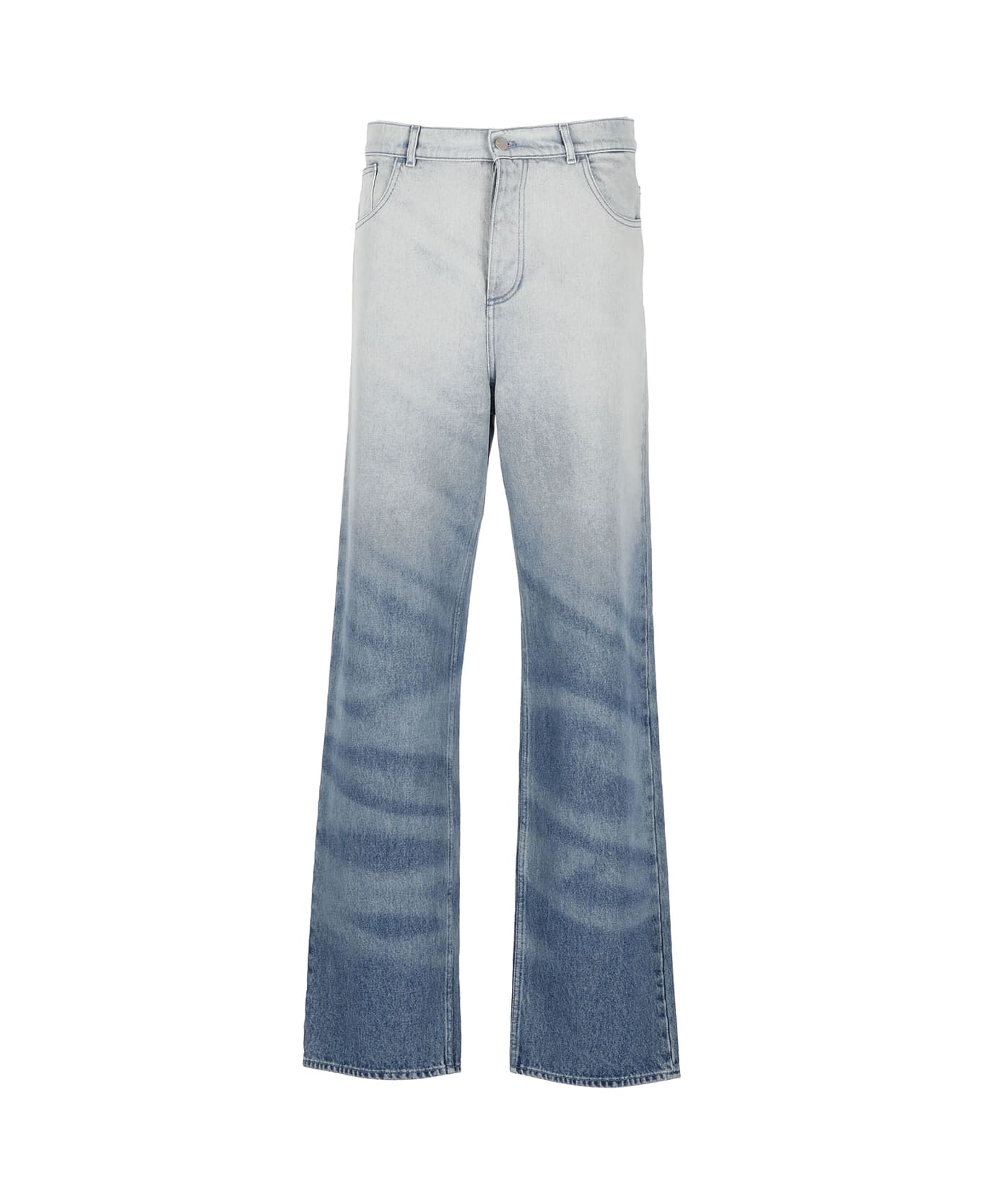 Light Blue Wrinkled Jeans With Rips And Paint Stains In Cotton Denim Man  Purple Brand