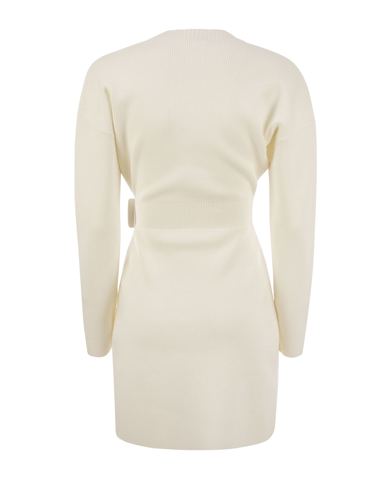 Elisabetta Franchi Viscose Manteau Dress With Maxi Buckle - Ivory