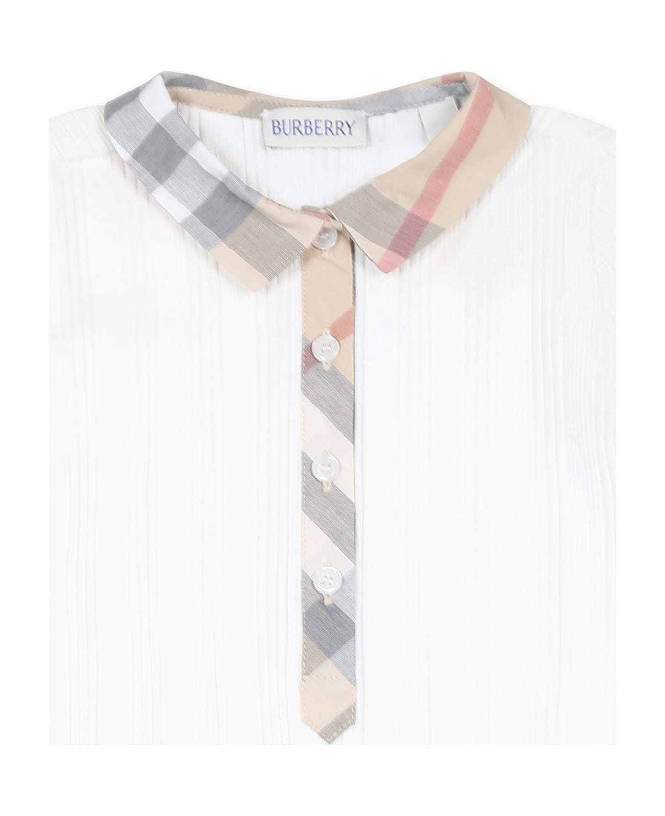 Burberry Ivory Romper For Baby Boy With Vintage Check - Ivory
