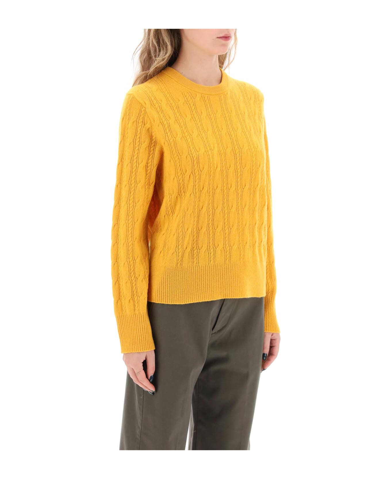 Guest in Residence Twin Cable Cashmere Sweater - HONEY (Yellow)