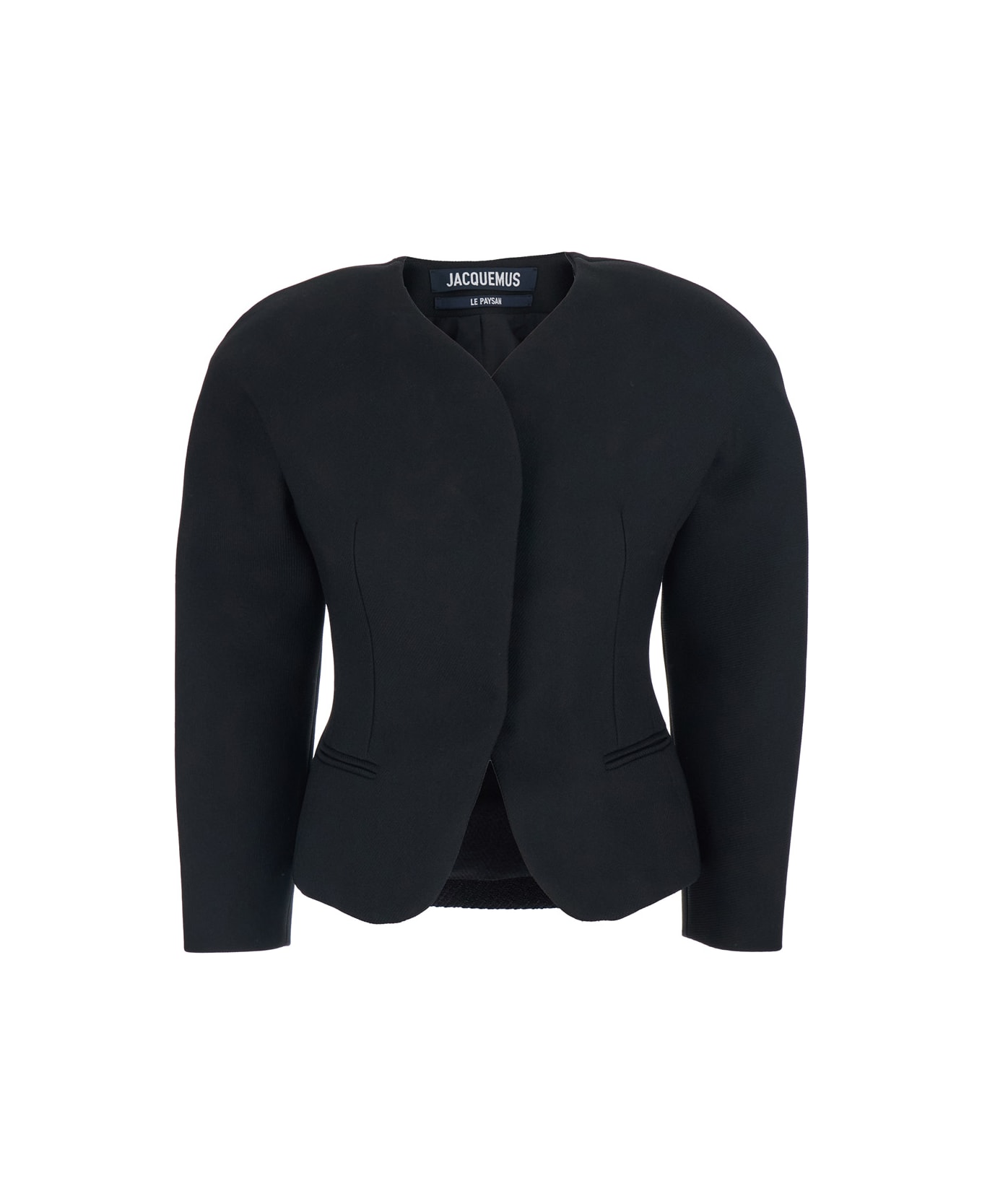 Jacquemus Black Blouse With Front Neckline And Side Pockets In Cotton Blend Woman - Black