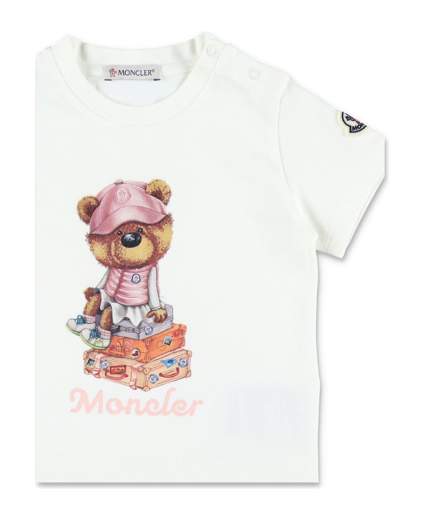 Moncler Kid - Teddy Bear Motif Cotton T-shirt - White