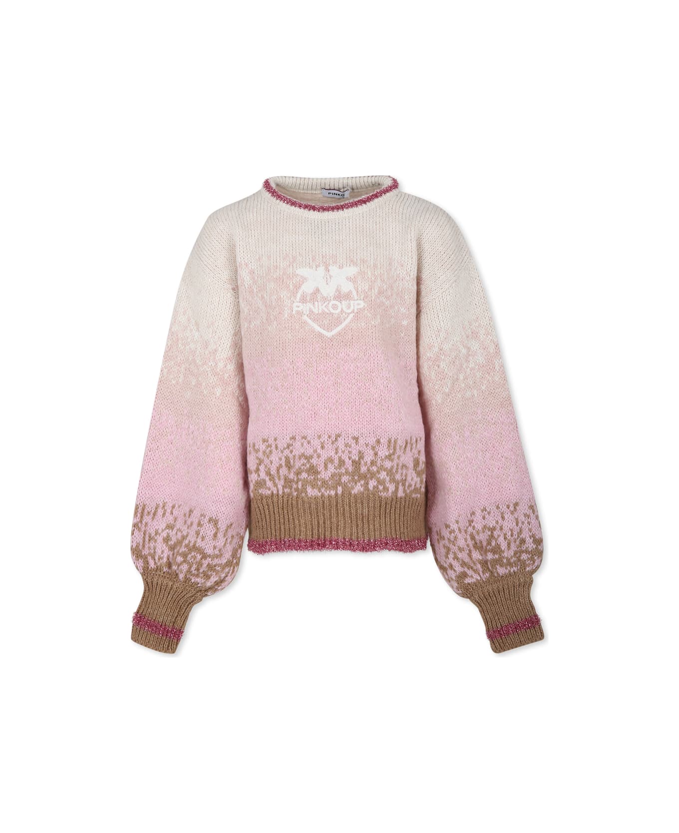 Pinko Pink Sweater For Girl With Logo - Multicolor