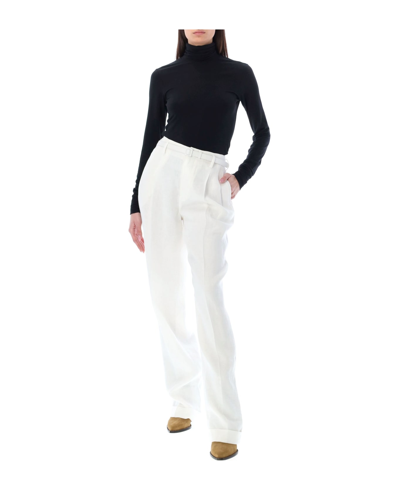 Ralph Lauren Stamford Pleated Linen Trouser - OFF WHITE