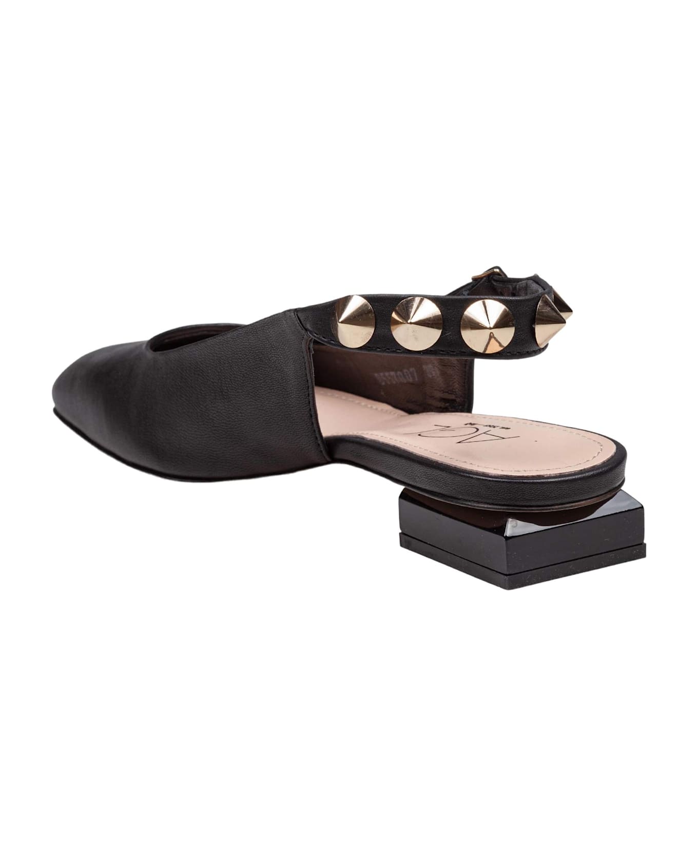 AGL Sling-back Angie L Spike In Black Leather With Studs - Black