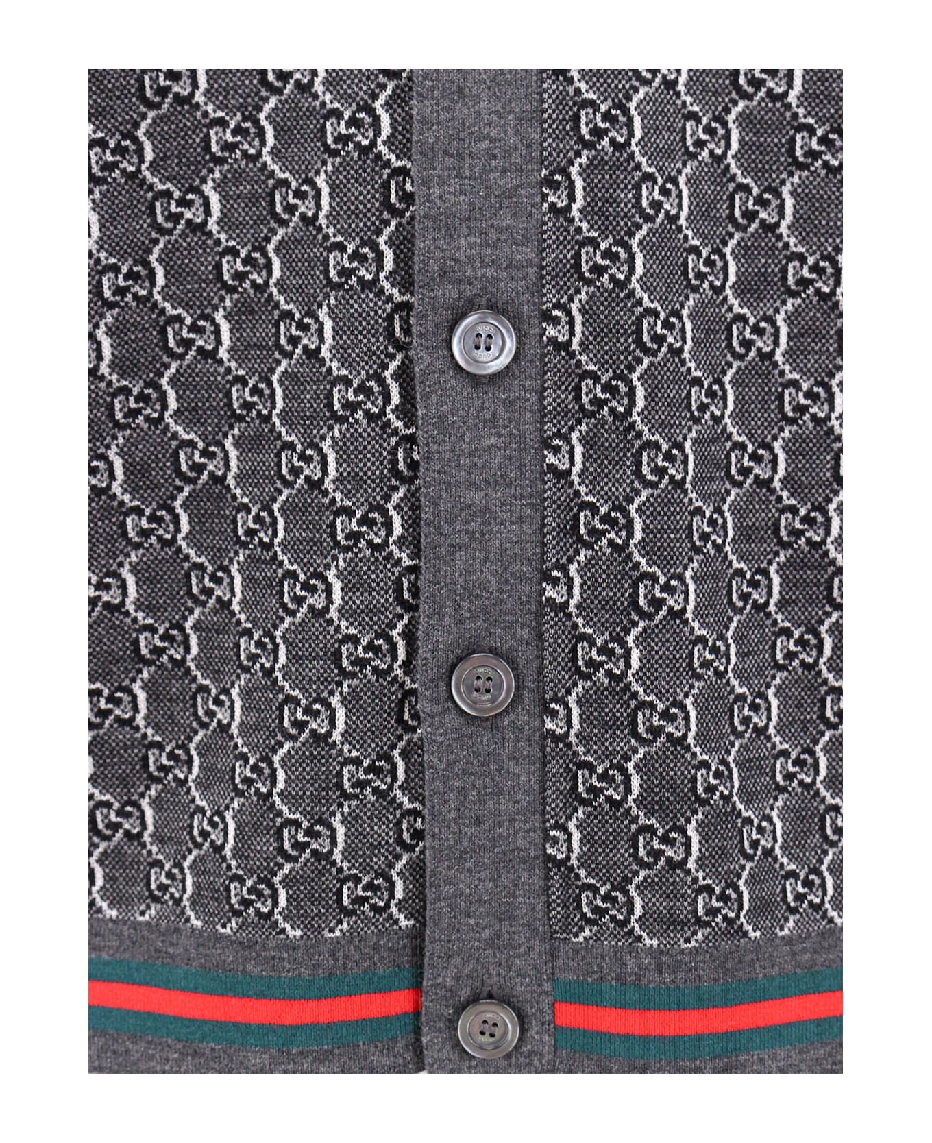 Gucci Wool And Silk Cardigan With Gg Motif - Grey