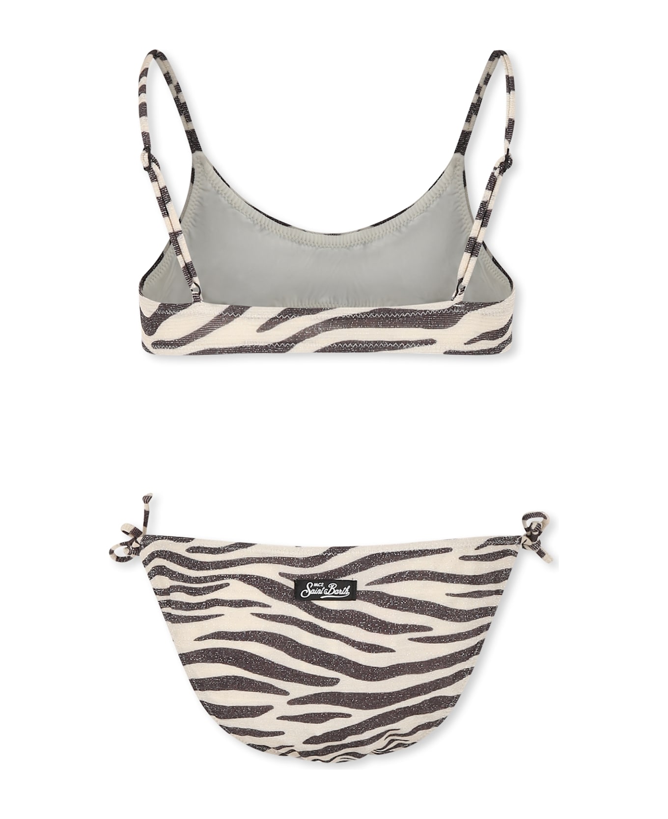 MC2 Saint Barth Beige Bikini For Girl With Zebra Print - Beige