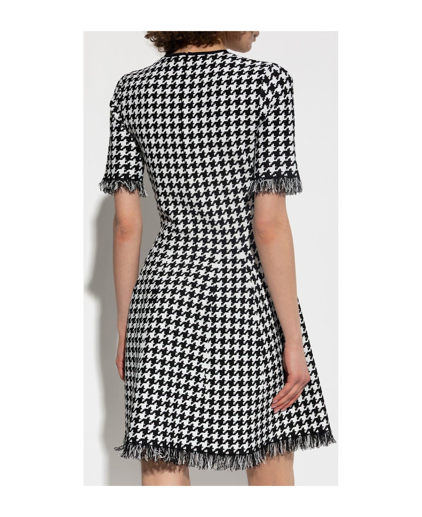 Houndstooth Frayed-edge Mini Dress - Thumbnail 4