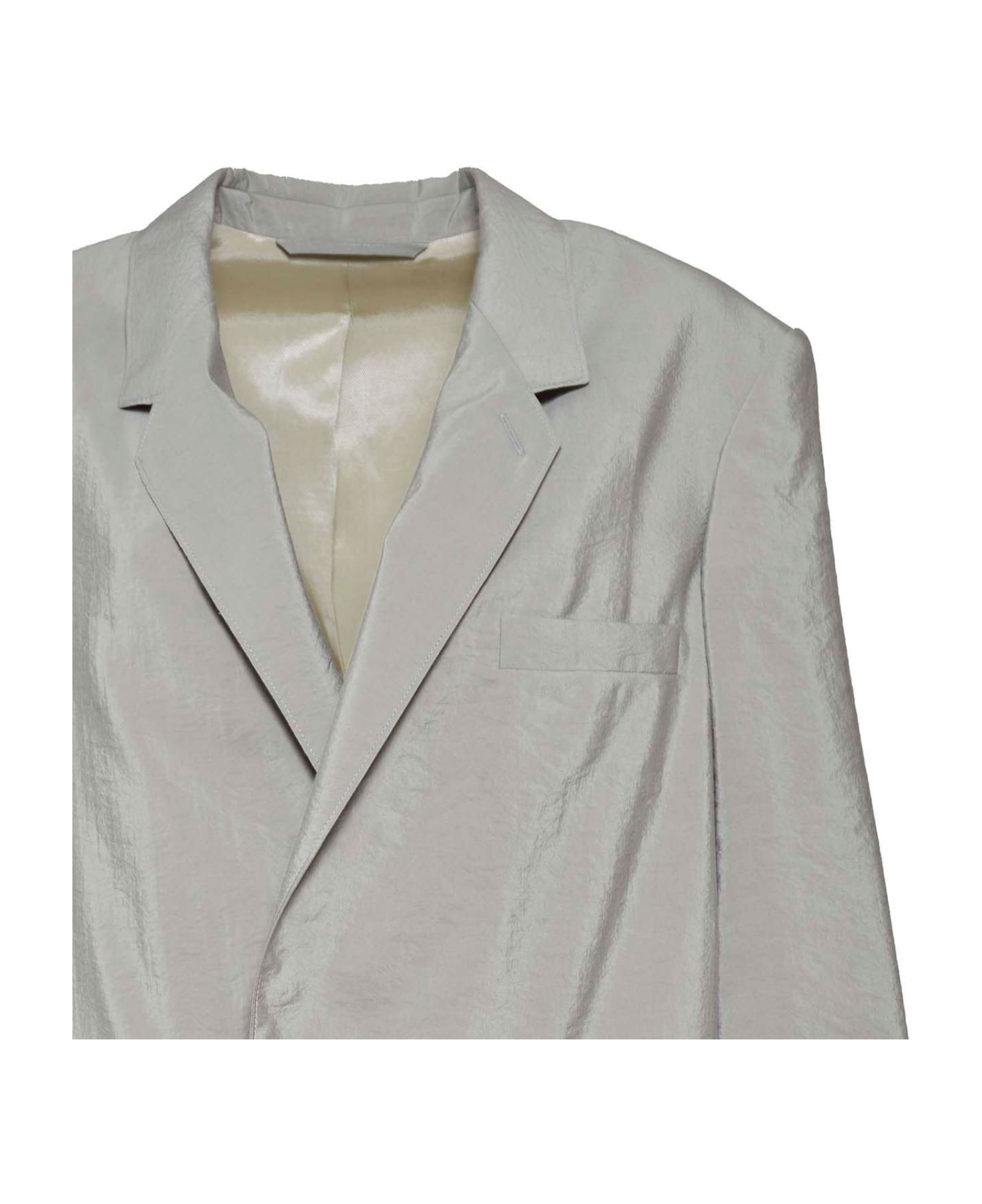 Lemaire Double-breasted Long-sleeved Crinkled Blazer - GREY