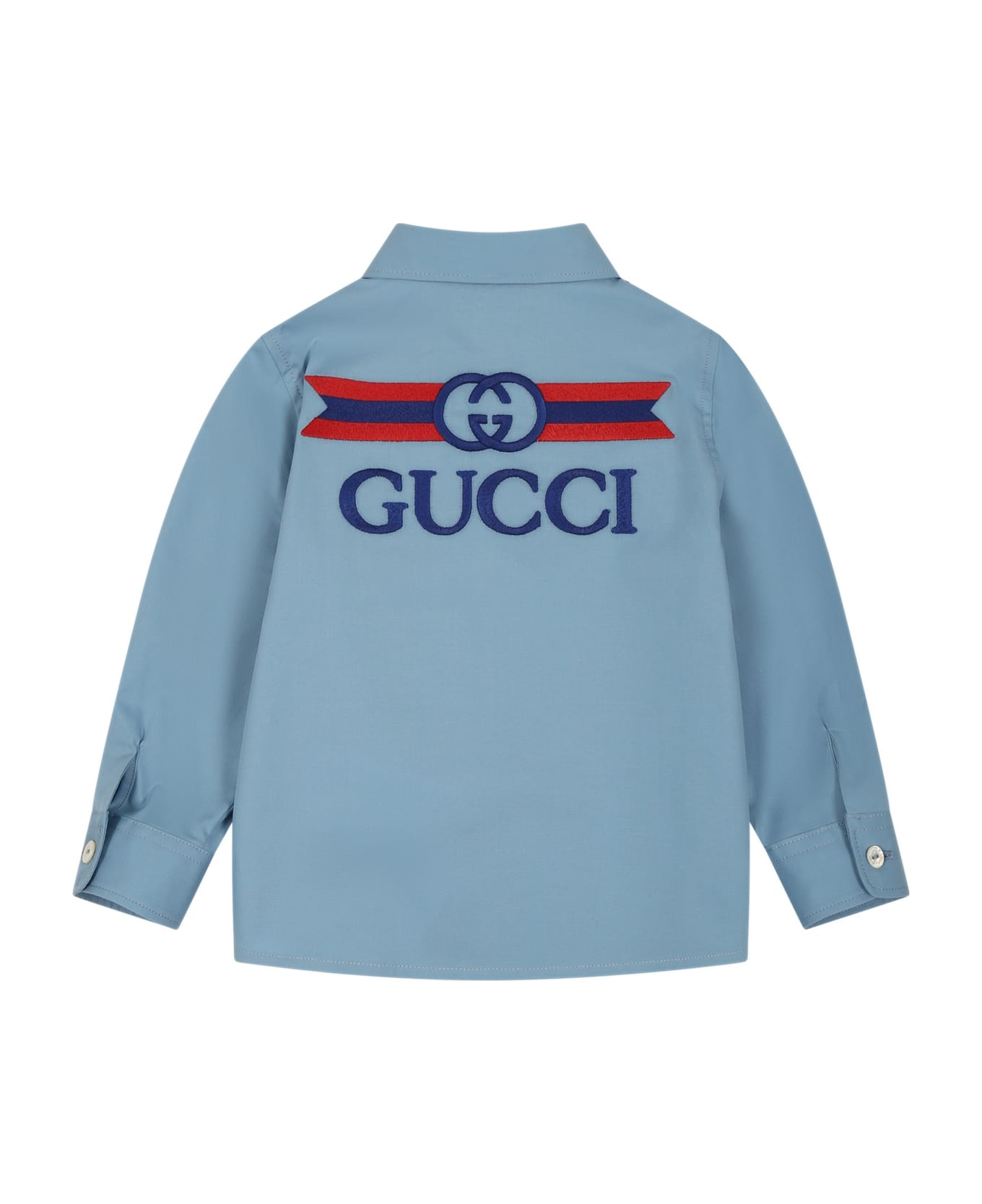 Gucci Light Blue Shirt For Baby Boy With Double G - Light Blue