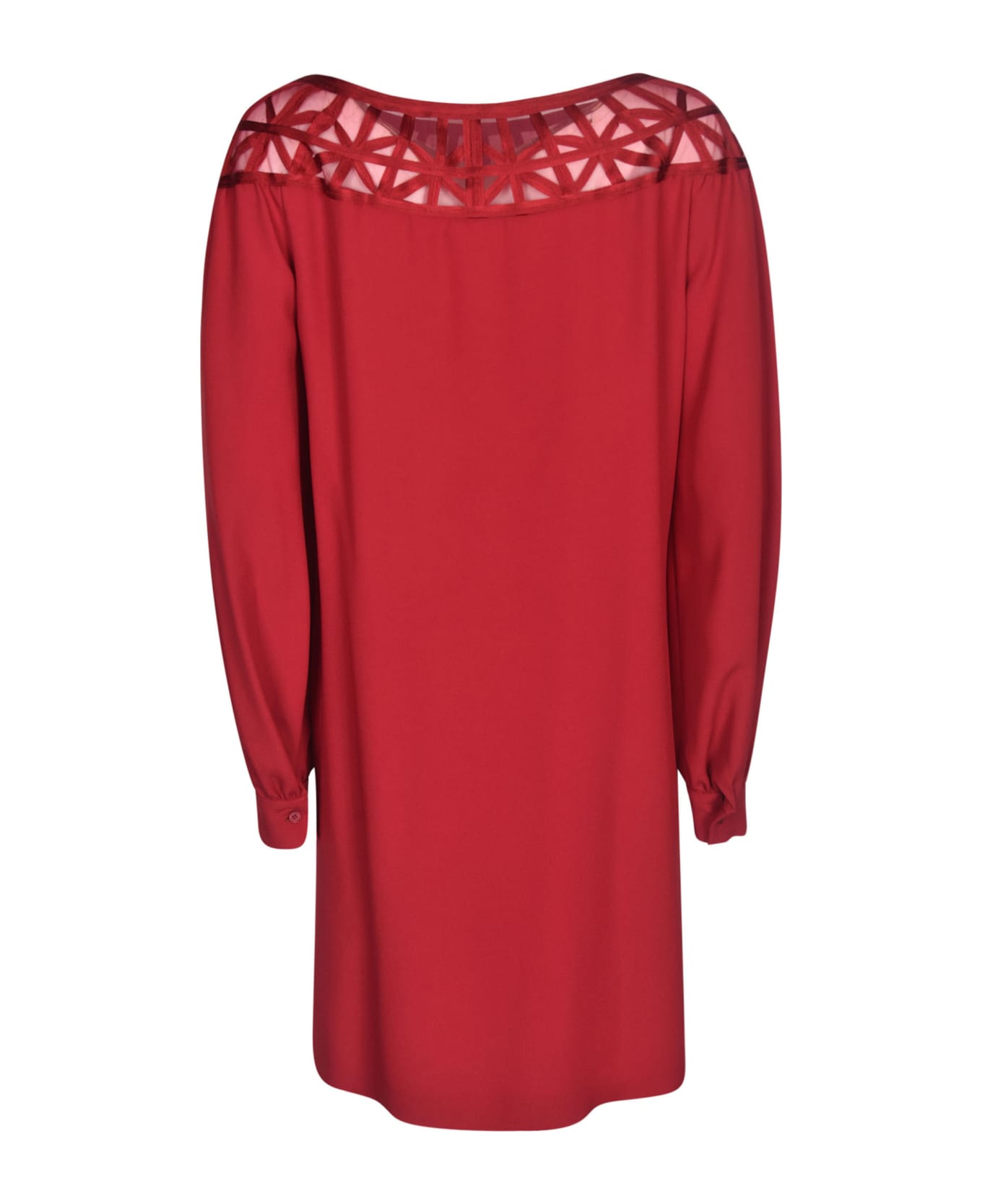 Alberta Ferretti Lace Panel Patterned Long-sleeved Dress - Red