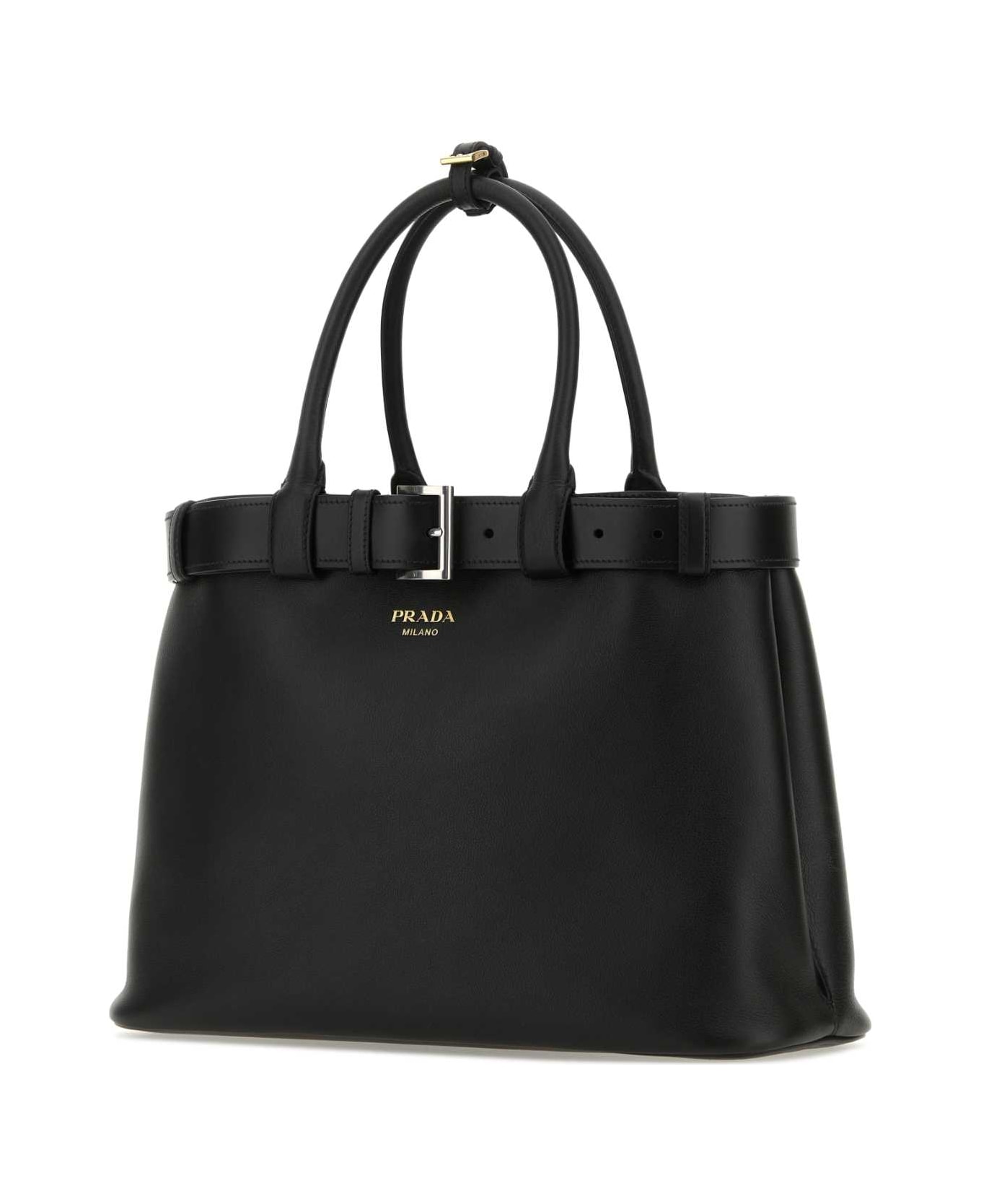 Prada Black Leather Prada Buckle Large Handbag - NERO