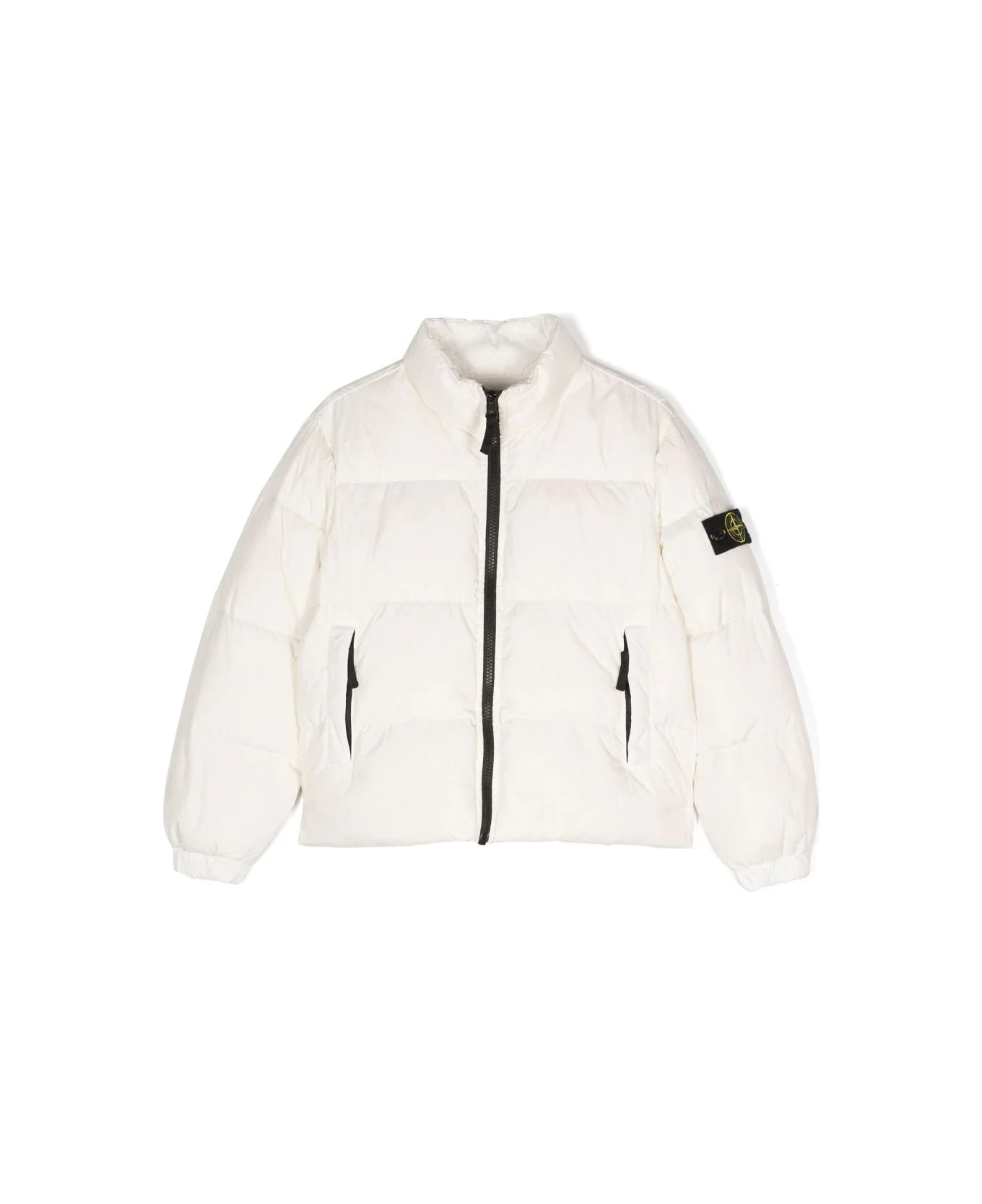 Stone Island Junior White Dyed Crinkle Reps R-ny Down Jacket - WHITE