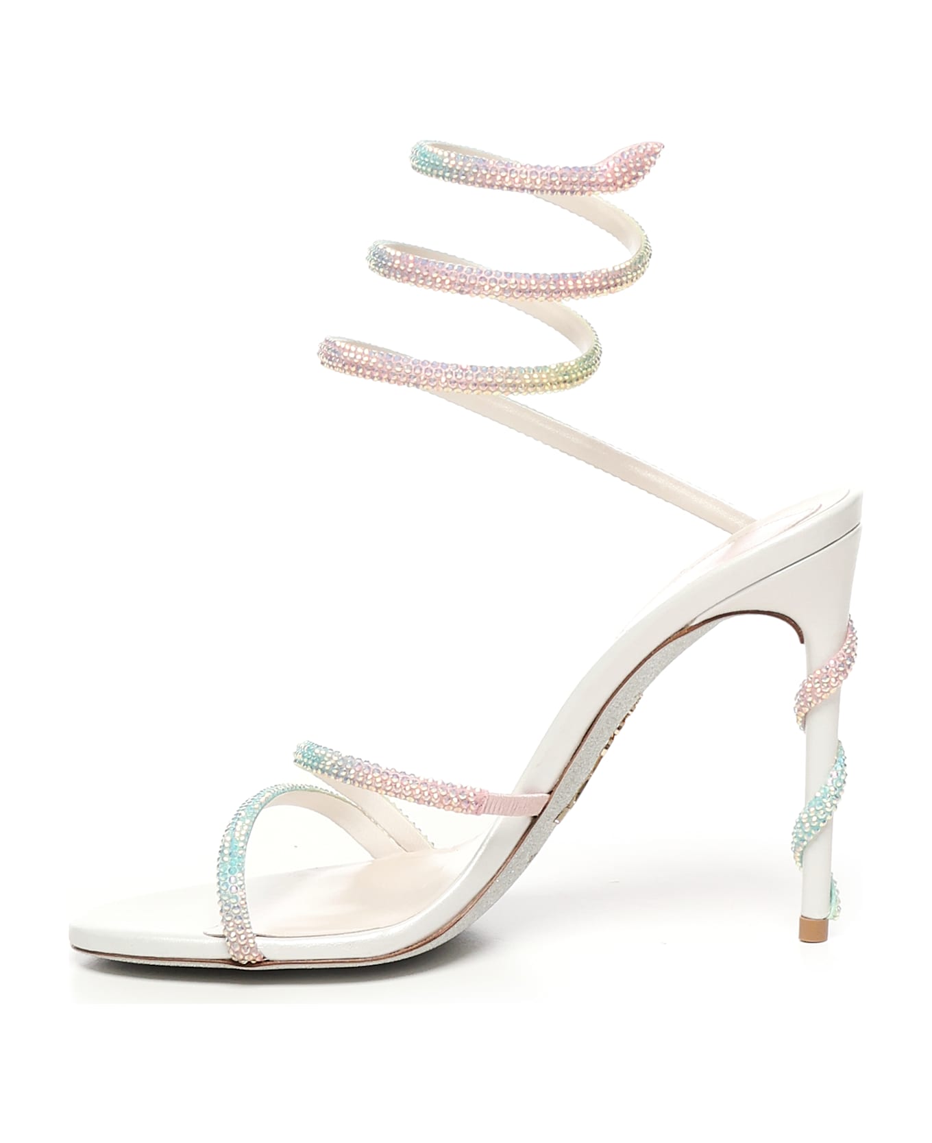 René Caovilla Satin Sandals With Crystals - White