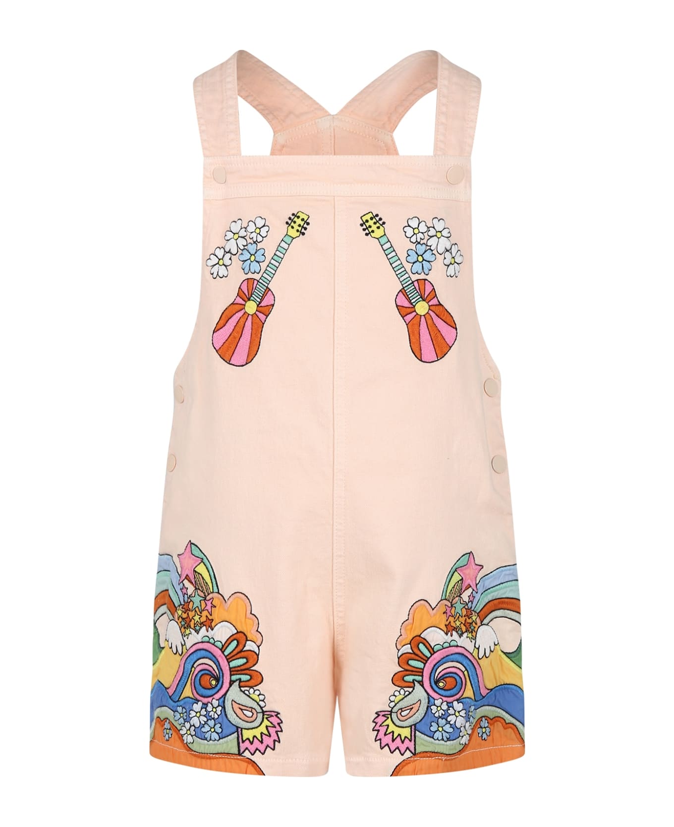Stella McCartney Kids Pink Dungarees For Girl With Floral Embroidery - Pink