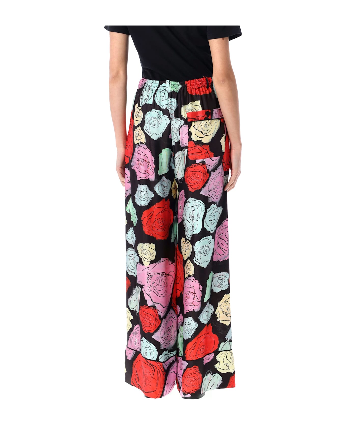 Marni Pijama Pant Silk Twill Roses - BLACK MULTI ROSE