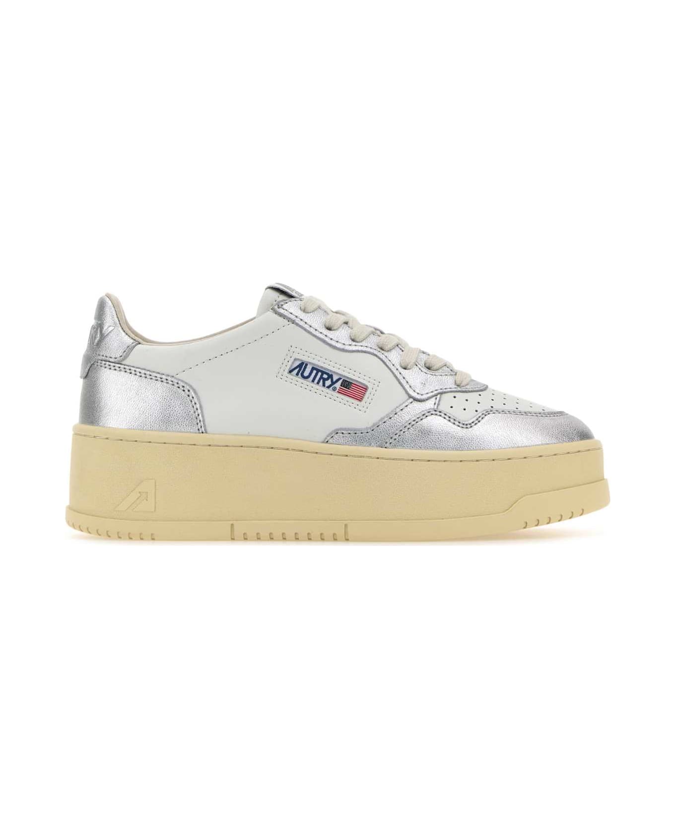 Autry Two-tone Leather Platform Low Wom Sneakers - WHITESILVER