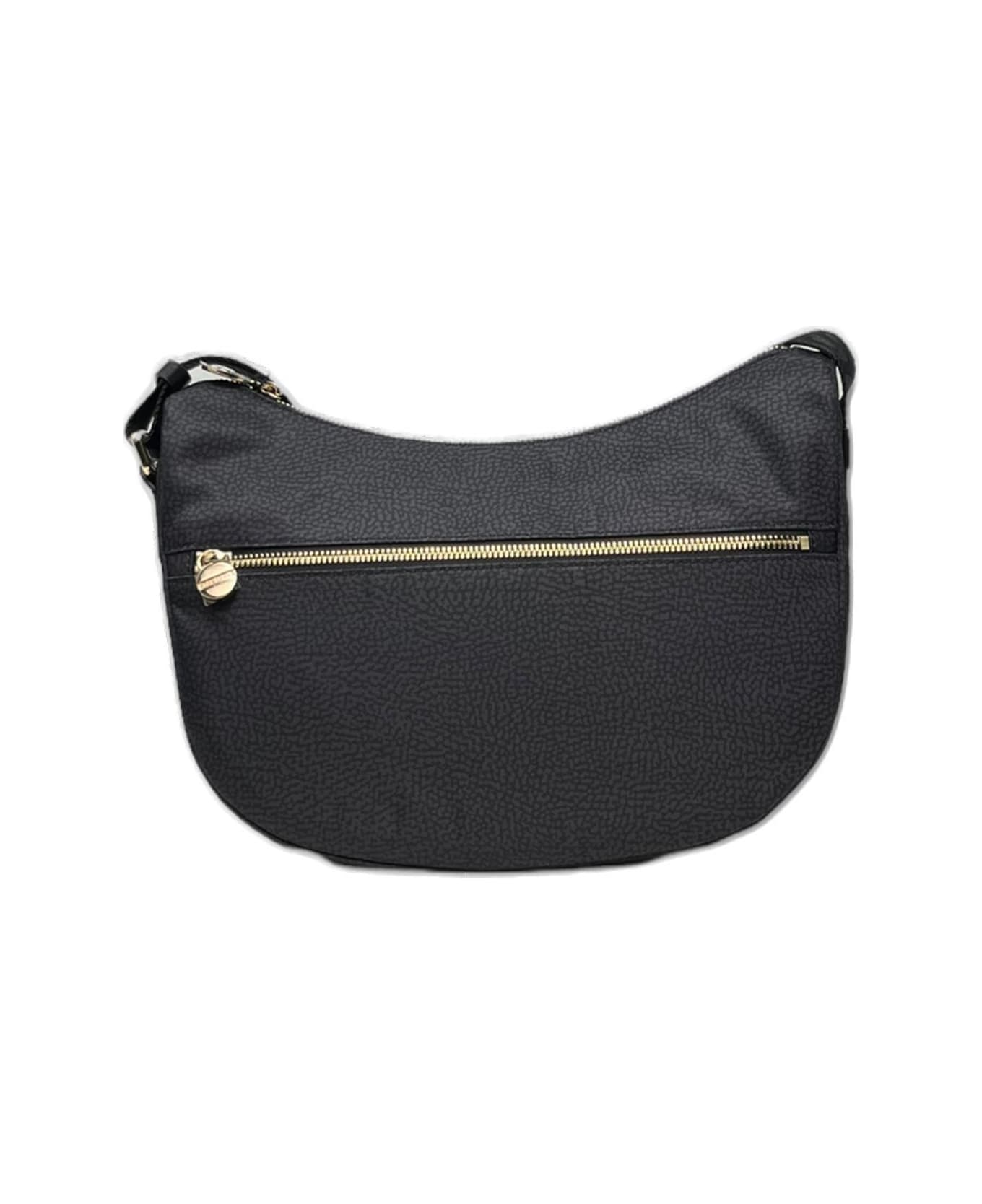 Borbonese Zipped Medium Shoulder Bag - Dark Black