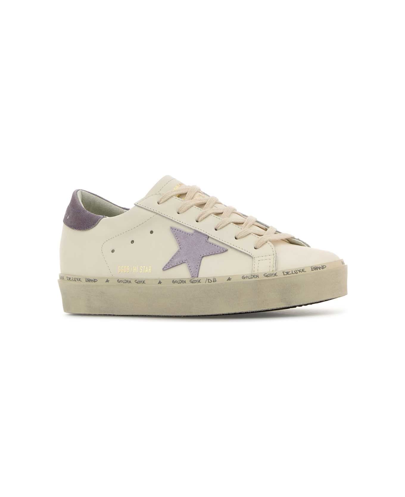 Golden Goose White Leather Hi Star Classic Sneakers - WHITELILLALILAC