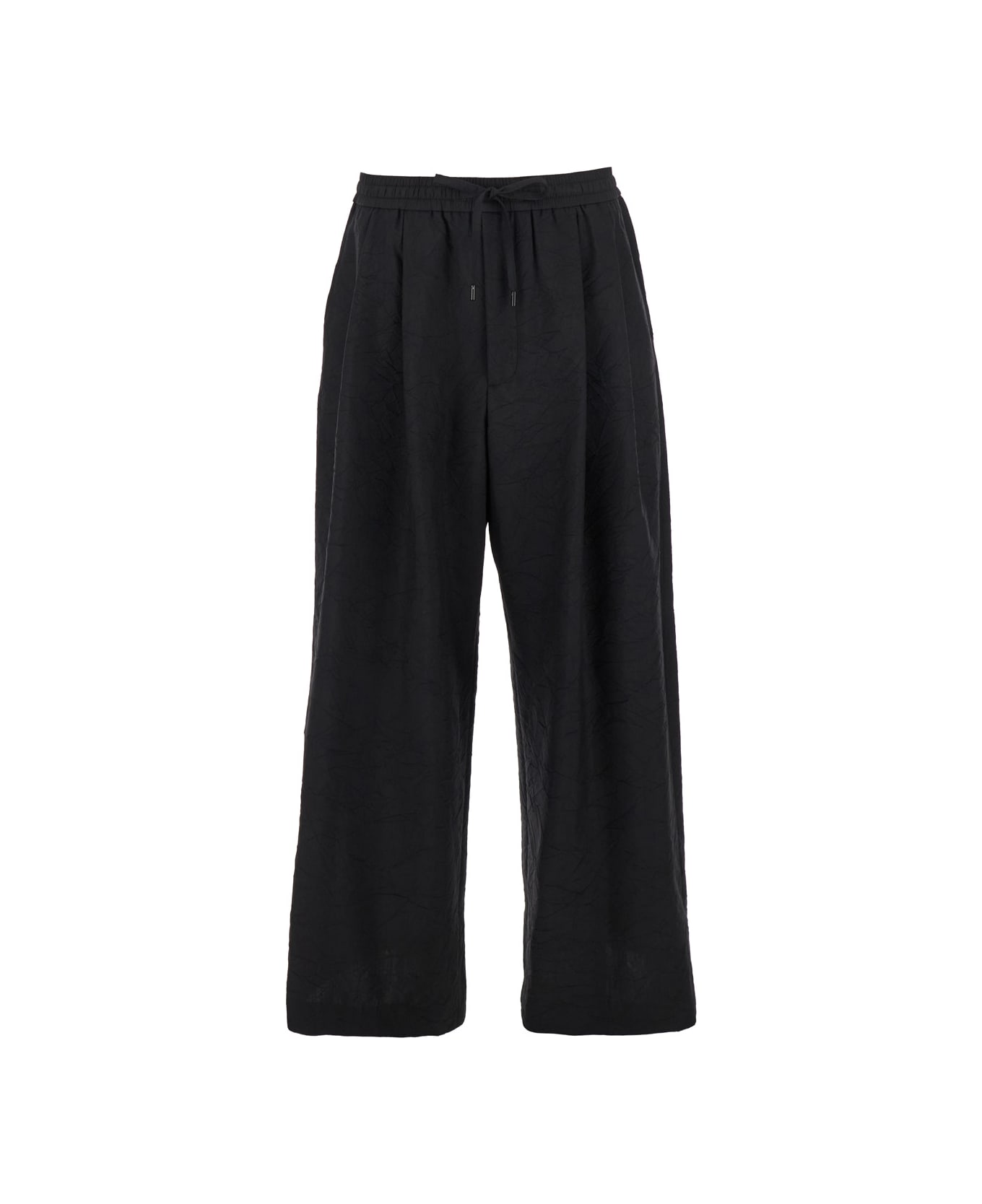 Juun.J Black Pants With Elastic Drawstring In Wool Blend Man - Black