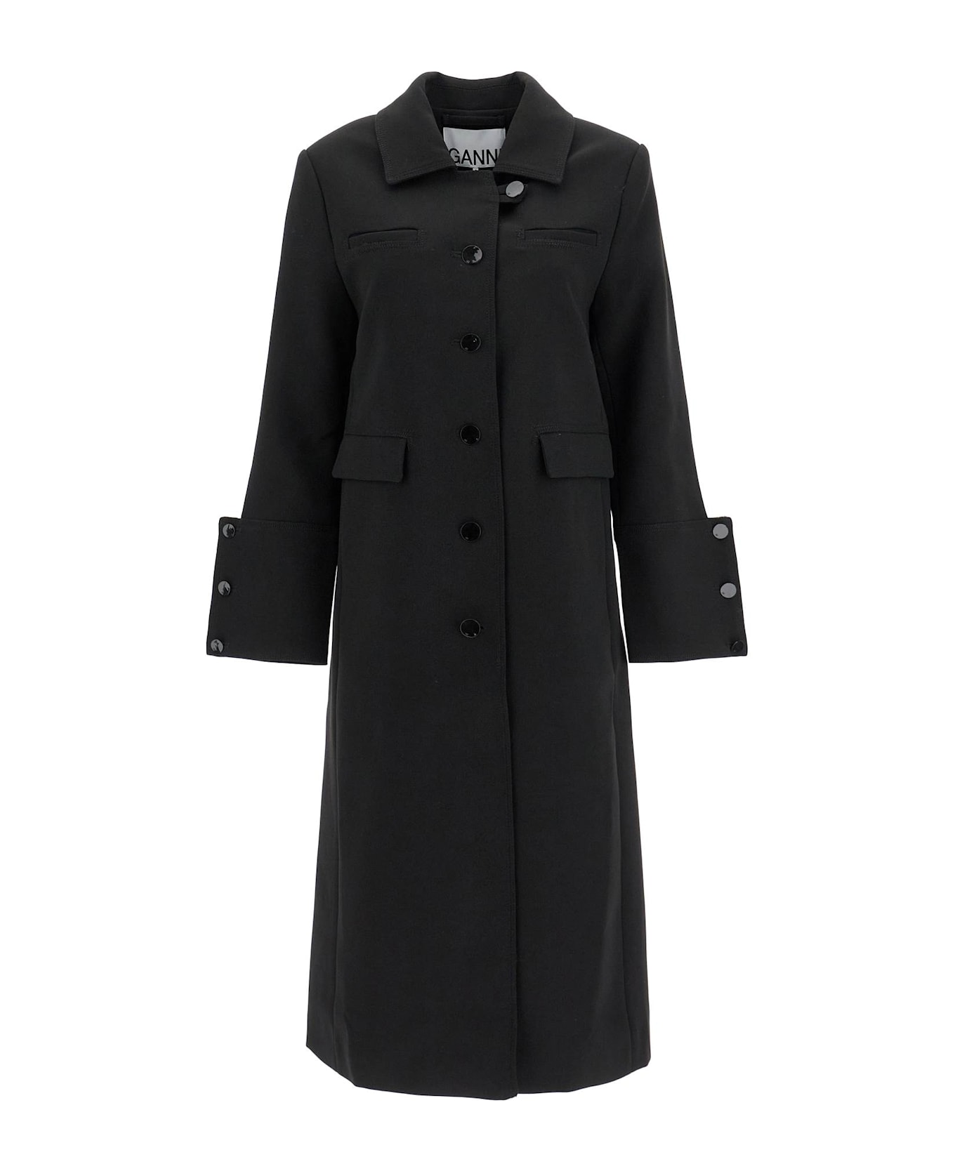 Ganni Long Single-breasted Coat - BLACK (Black)