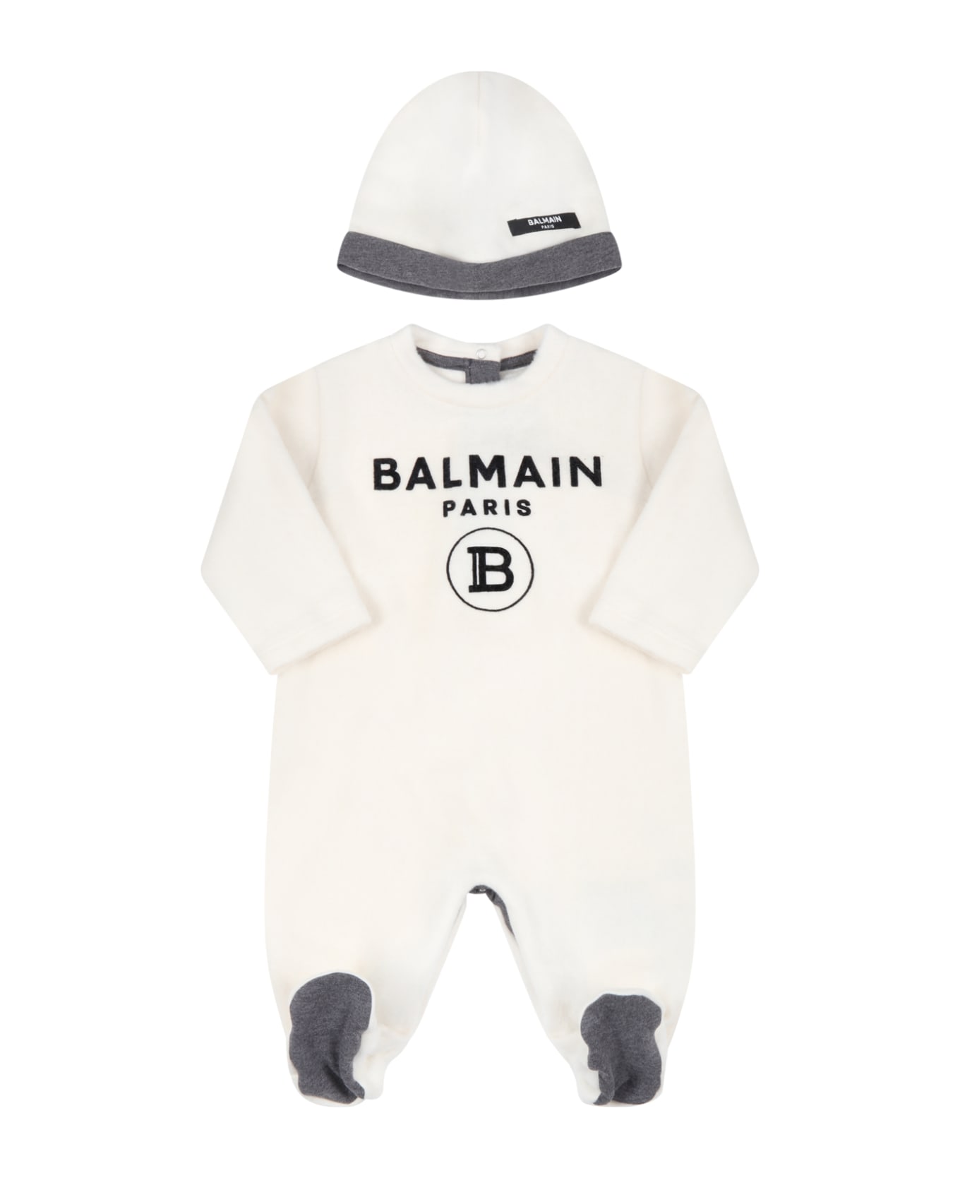 Balmain Ivory Set For Baby Boy With Logo - Ivory