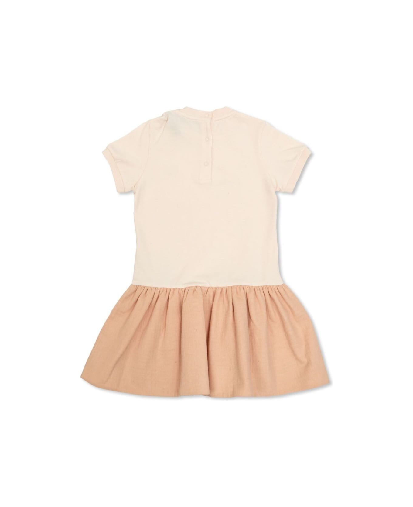 Moncler Beige Dress With Logo Patch On The Front And Flared Skirt In Cotton Baby - Beige
