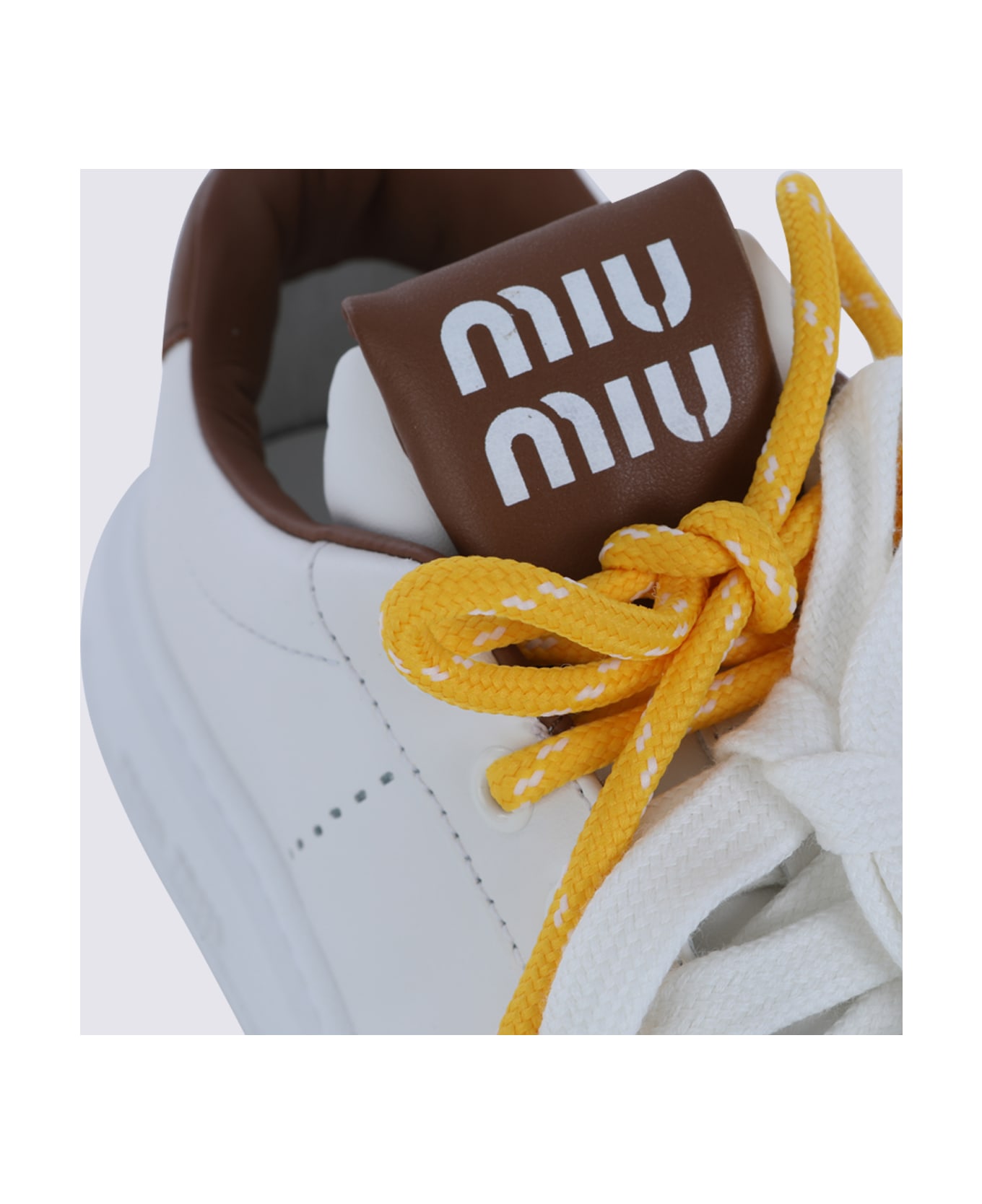 Miu Miu White Leather Sneakers - BIANCO/COGNAC
