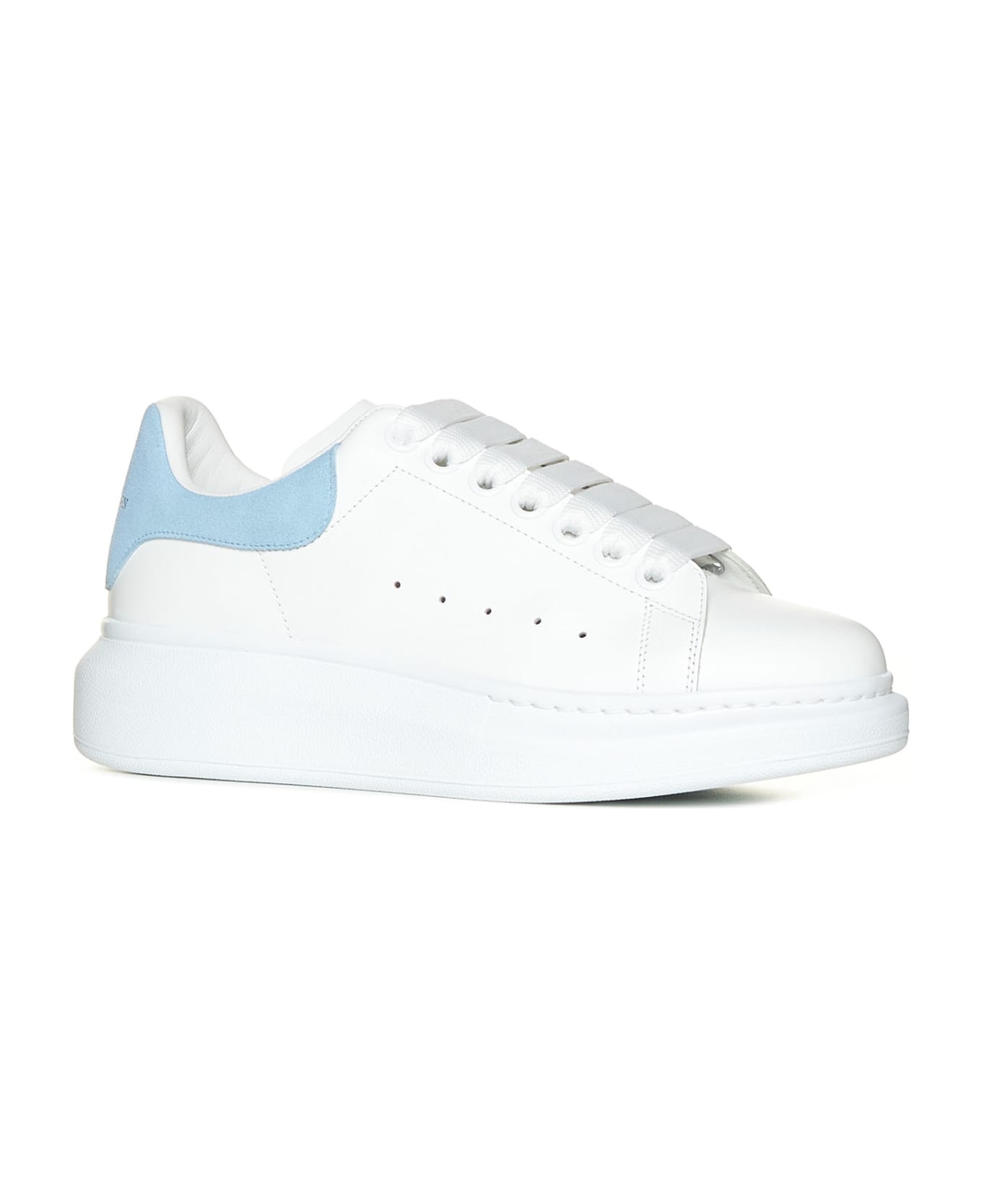 Alexander McQueen Sneakers In Leather And Light Blue Heel - White/powder Blue ウェッジシューズ