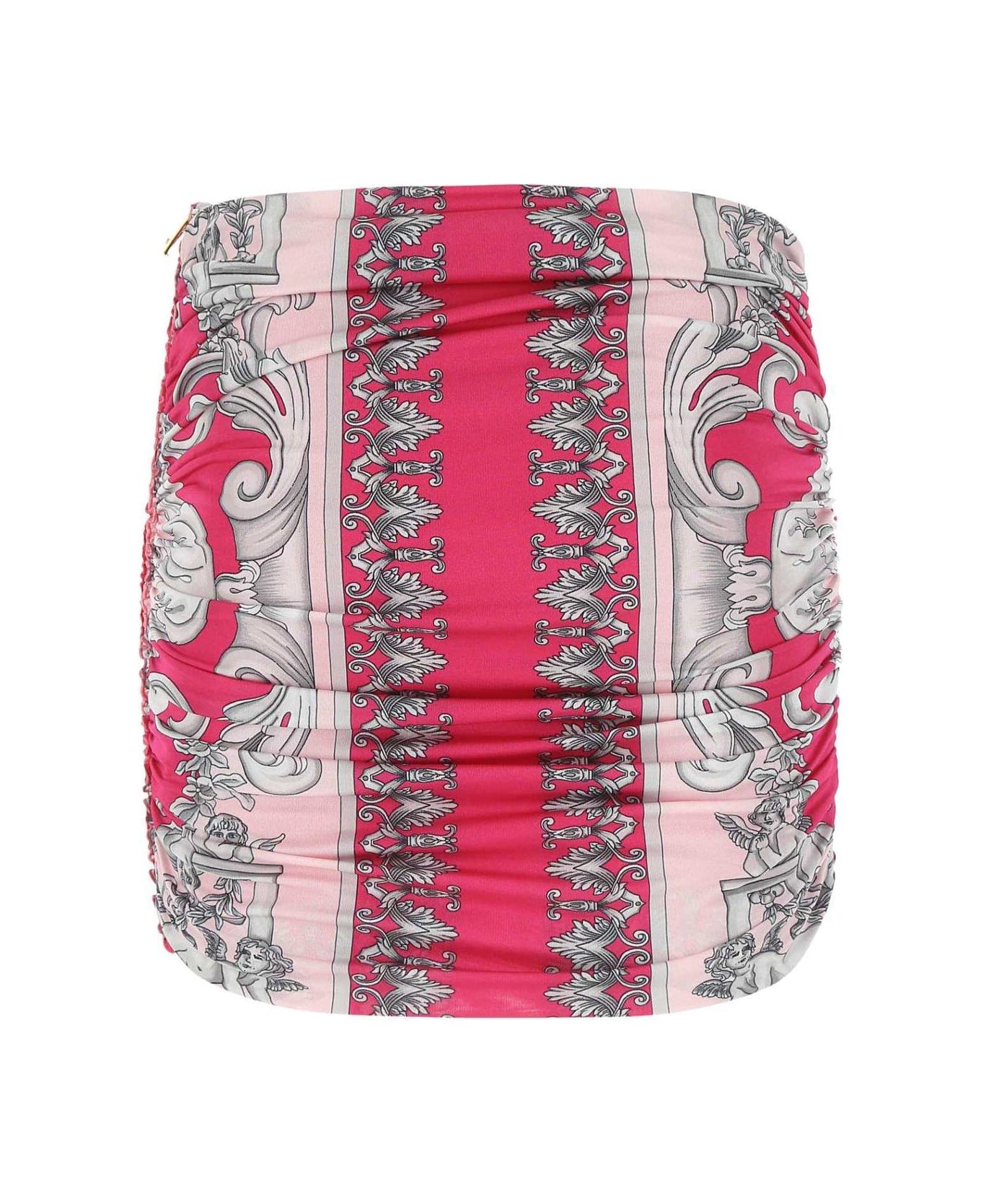 Versace Graphic Printed Ruched Mini Skirt - Fucsia