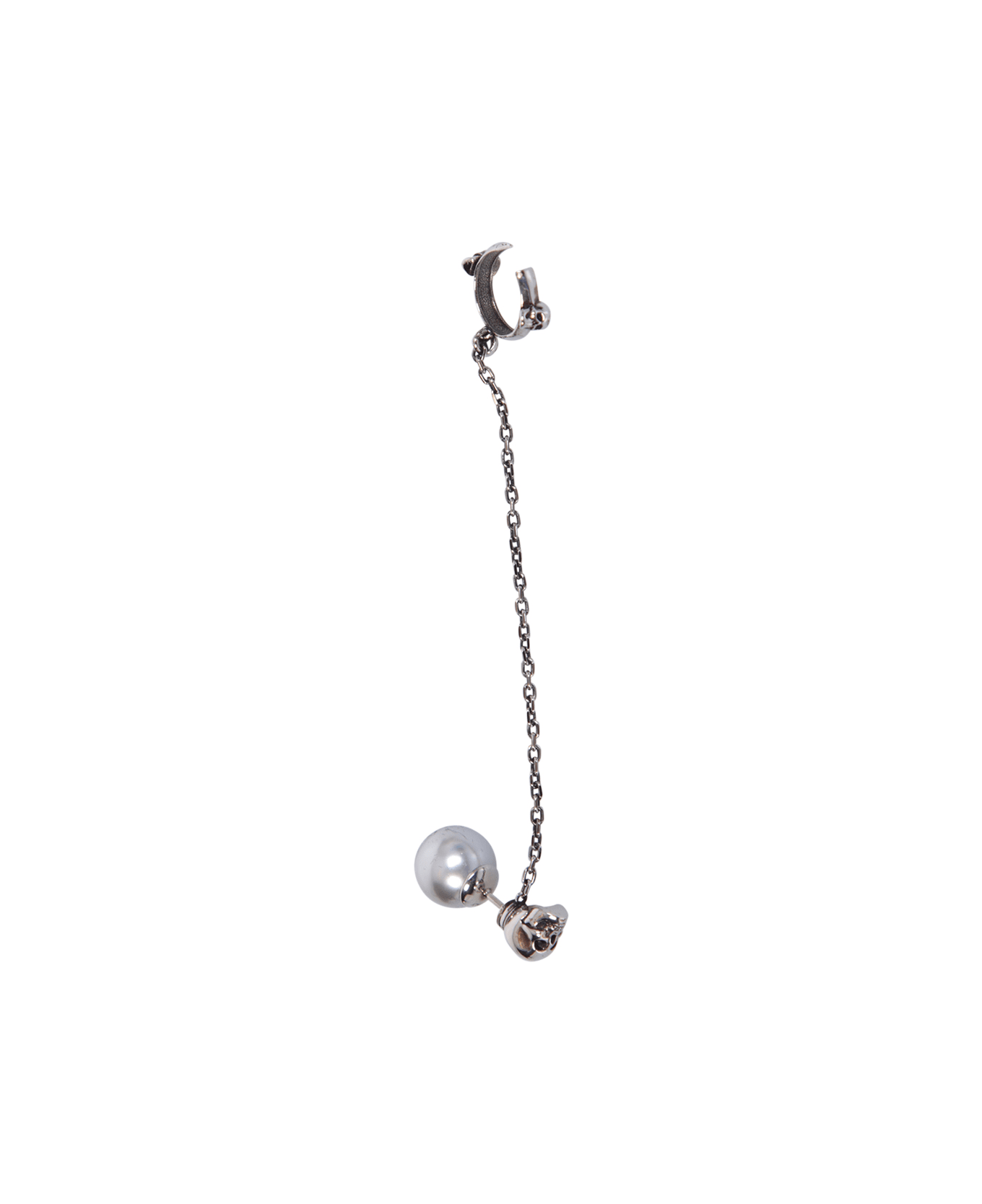 Alexander McQueen Ear Cuff Pearl Skull Silver Earring italist, ALWAYS