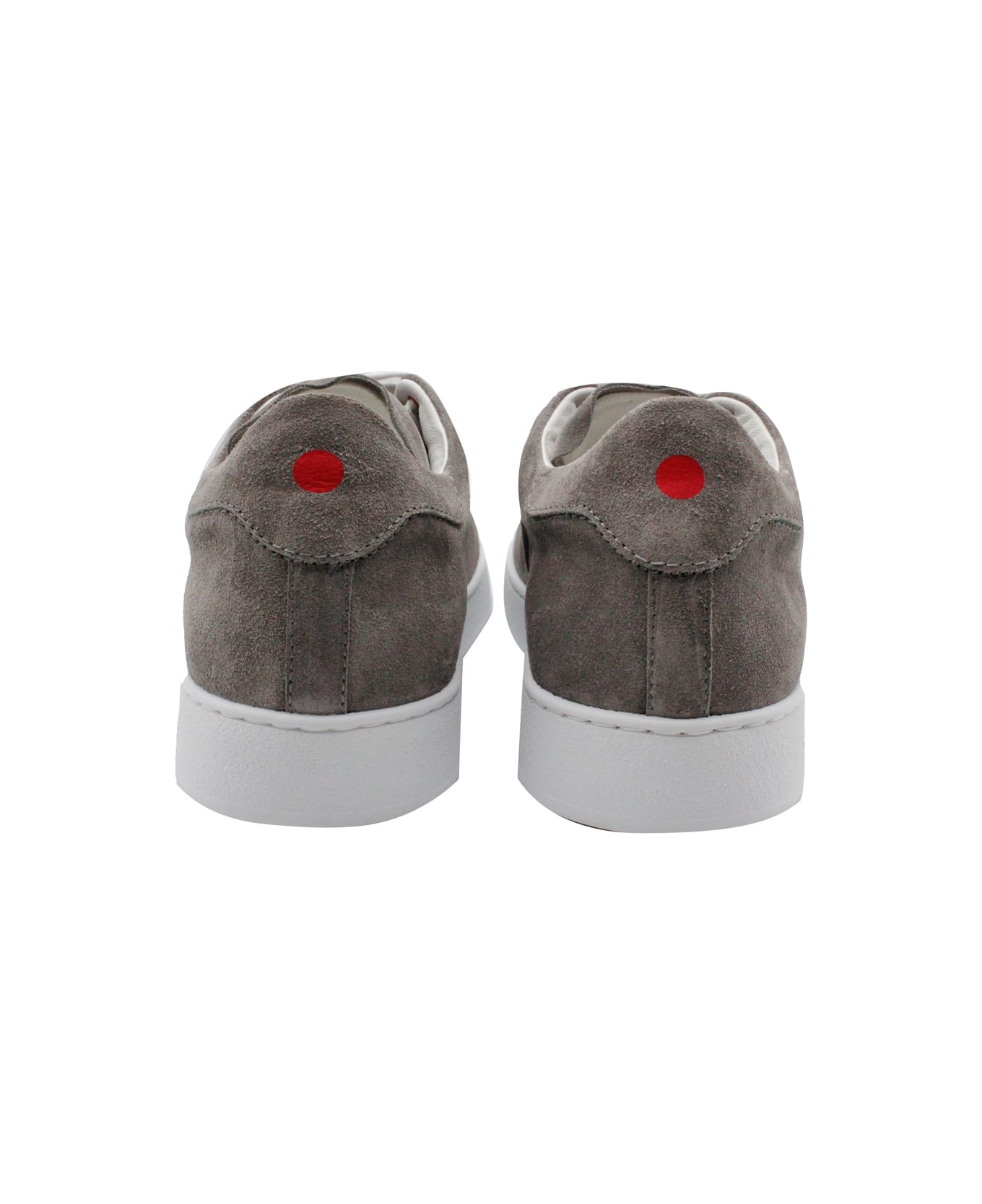 Kiton Light Sneaker Shoe In Soft Suede Leather And With Contrast Stitching. Tongue With Logo Print - Grey